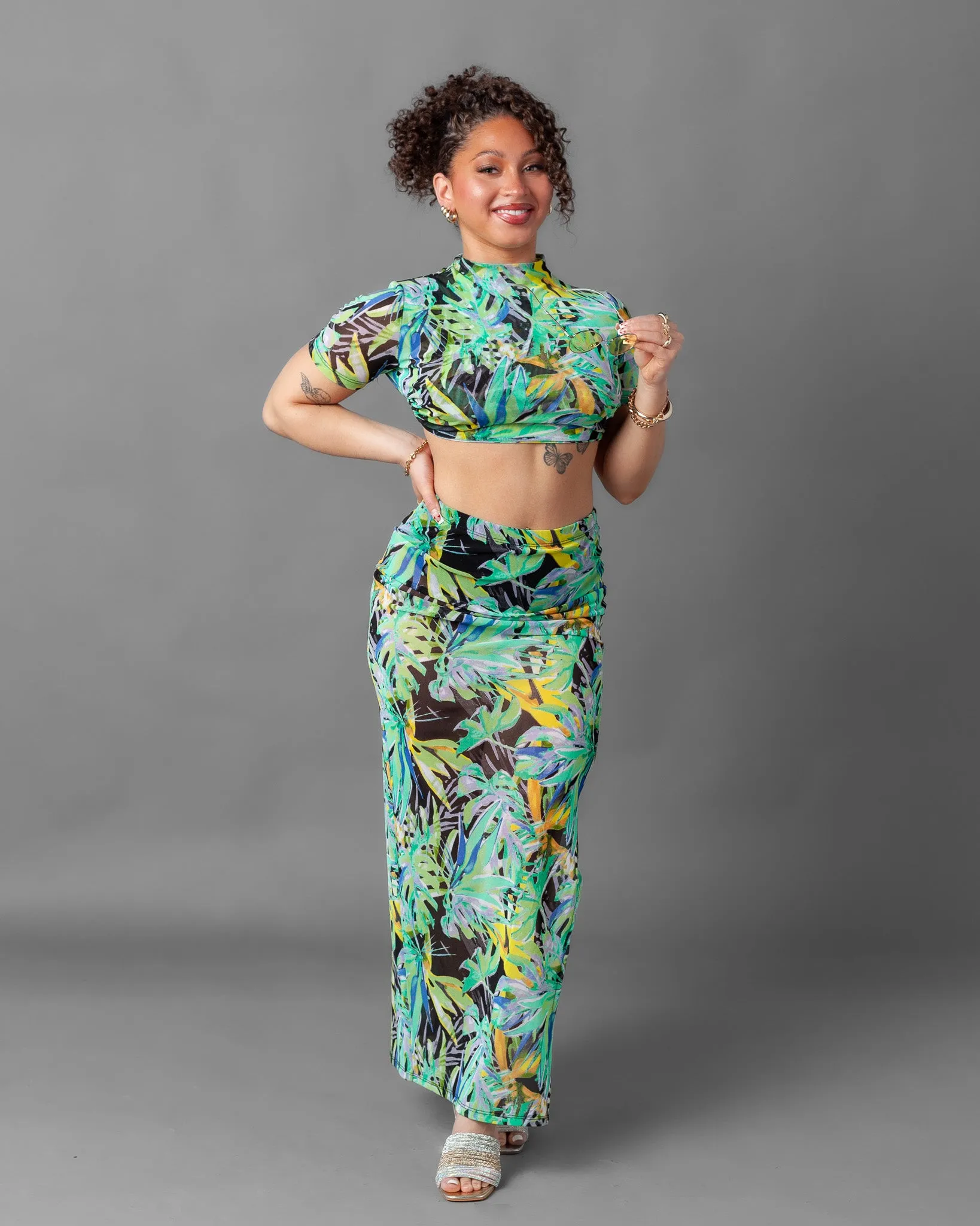 Tulum Short Sleeve Mesh Top and Skirt Set