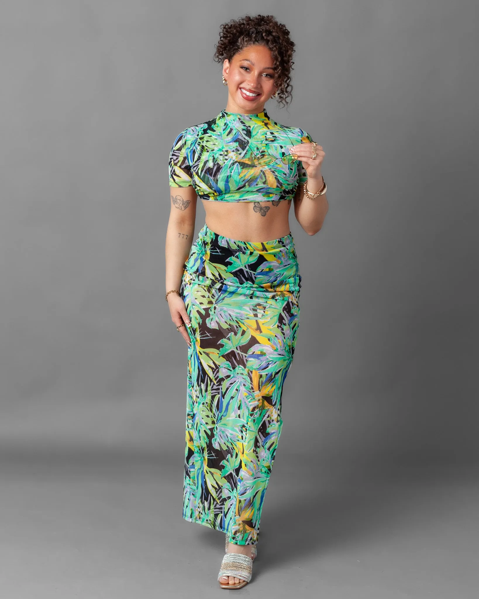 Tulum Short Sleeve Mesh Top and Skirt Set