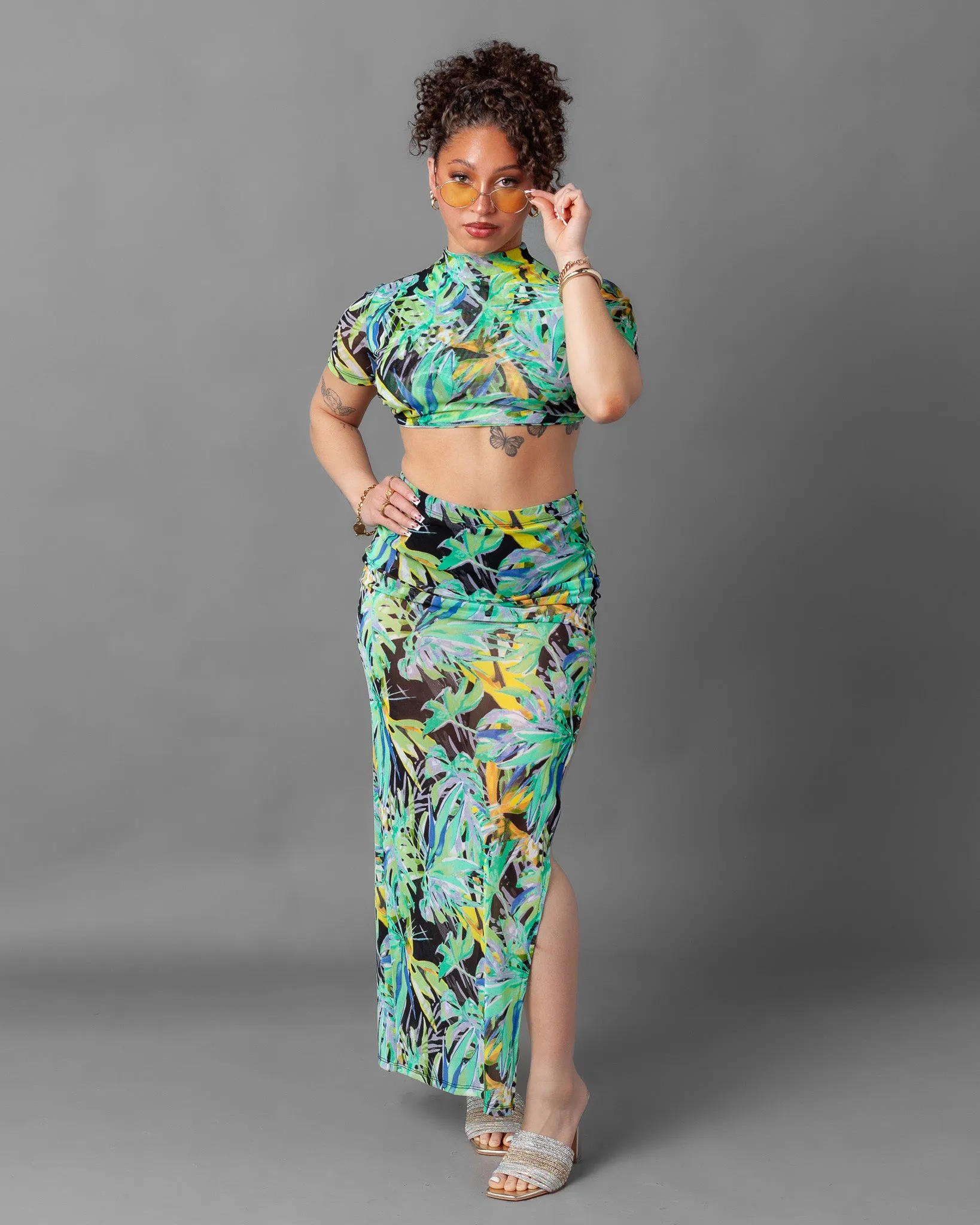 Tulum Short Sleeve Mesh Top and Skirt Set