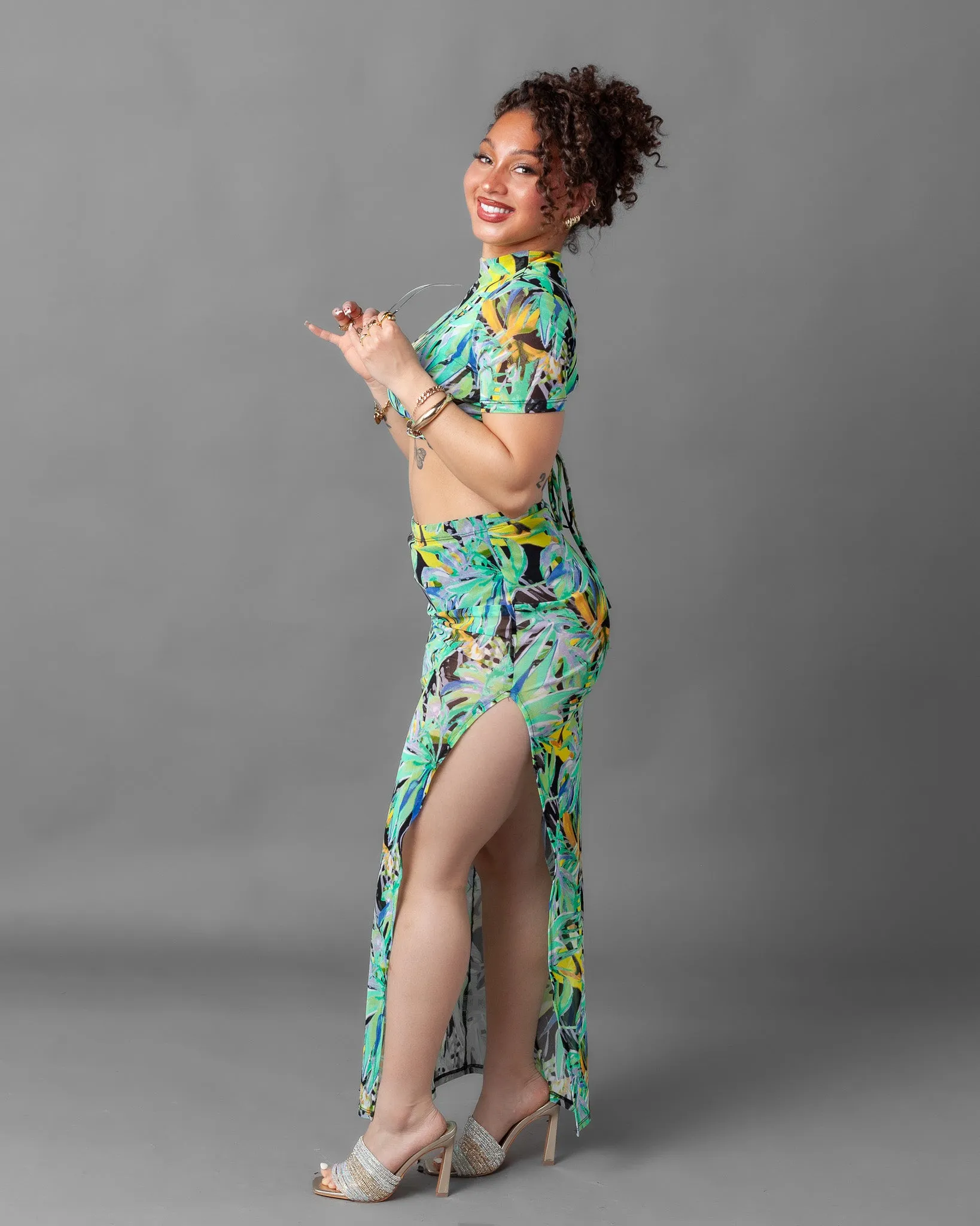 Tulum Short Sleeve Mesh Top and Skirt Set