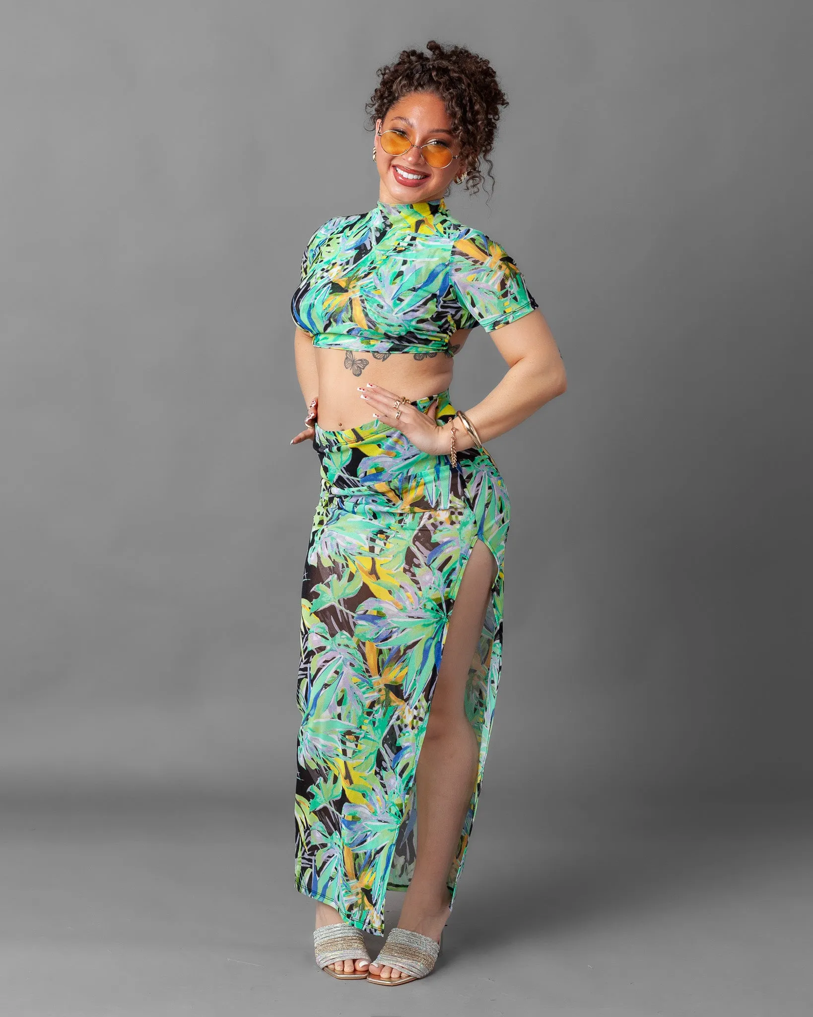 Tulum Short Sleeve Mesh Top and Skirt Set
