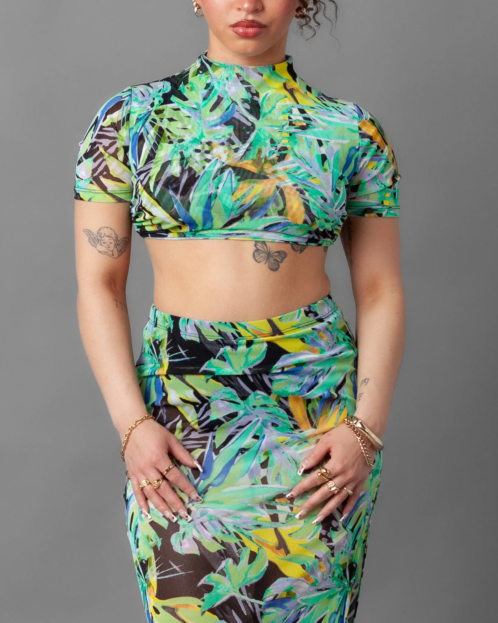 Tulum Short Sleeve Mesh Top and Skirt Set
