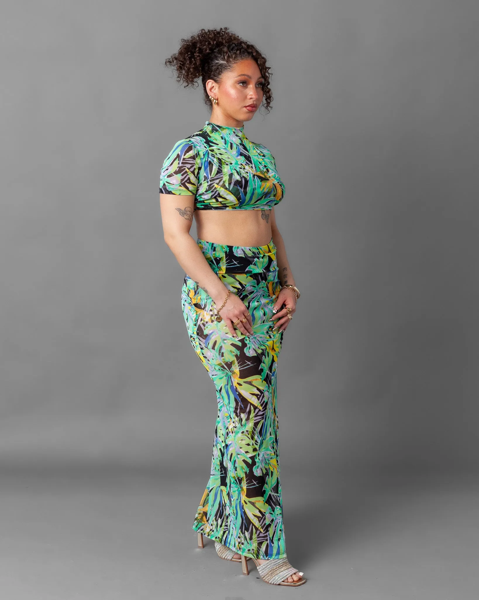 Tulum Short Sleeve Mesh Top and Skirt Set