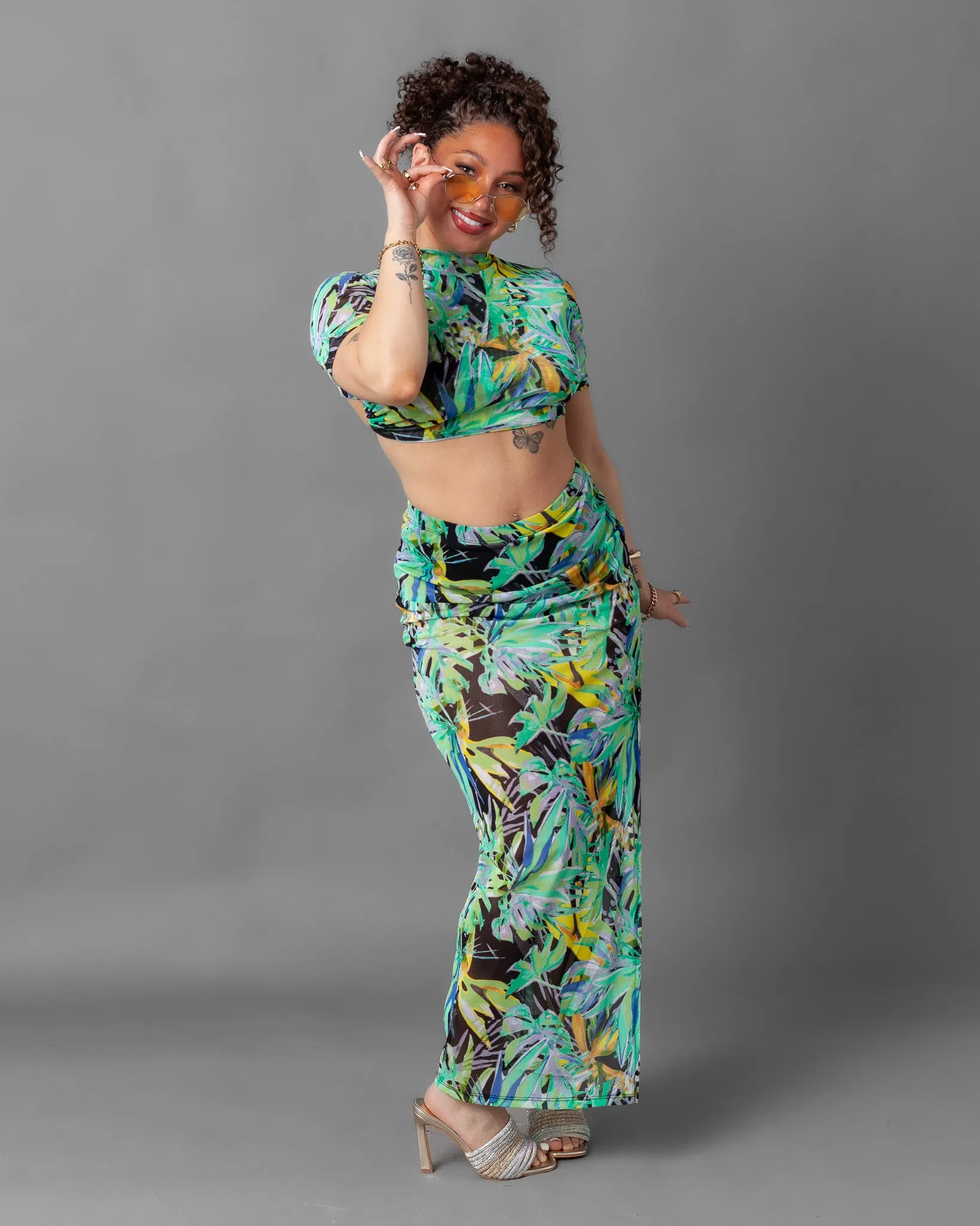 Tulum Short Sleeve Mesh Top and Skirt Set