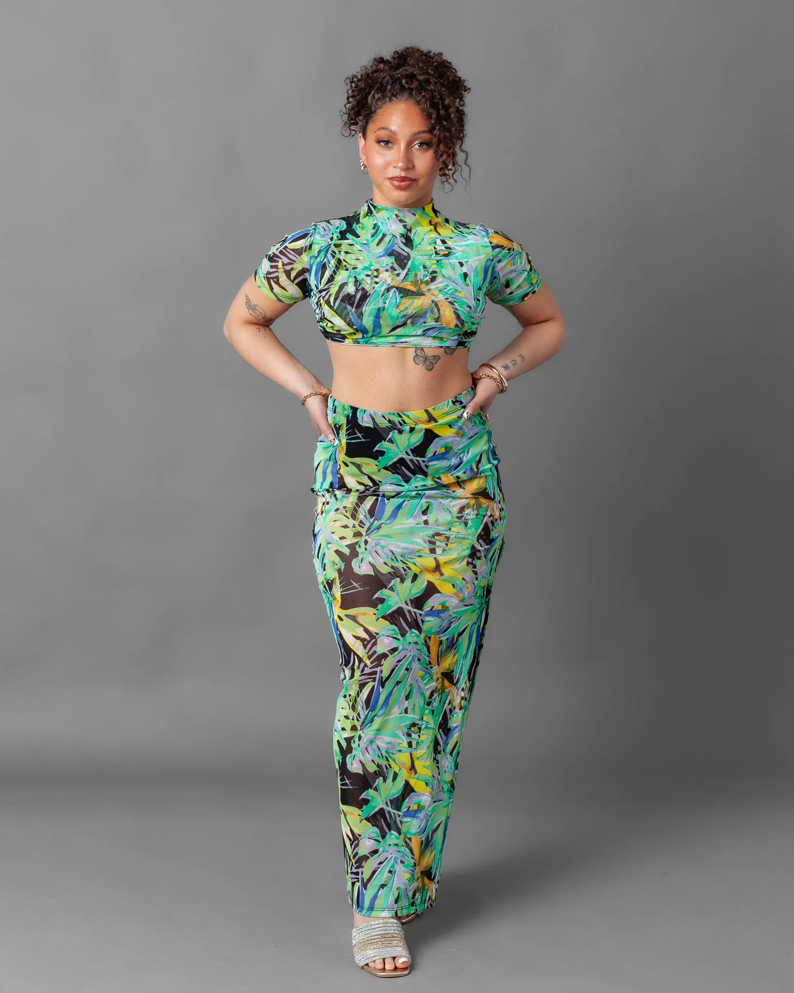 Tulum Short Sleeve Mesh Top and Skirt Set