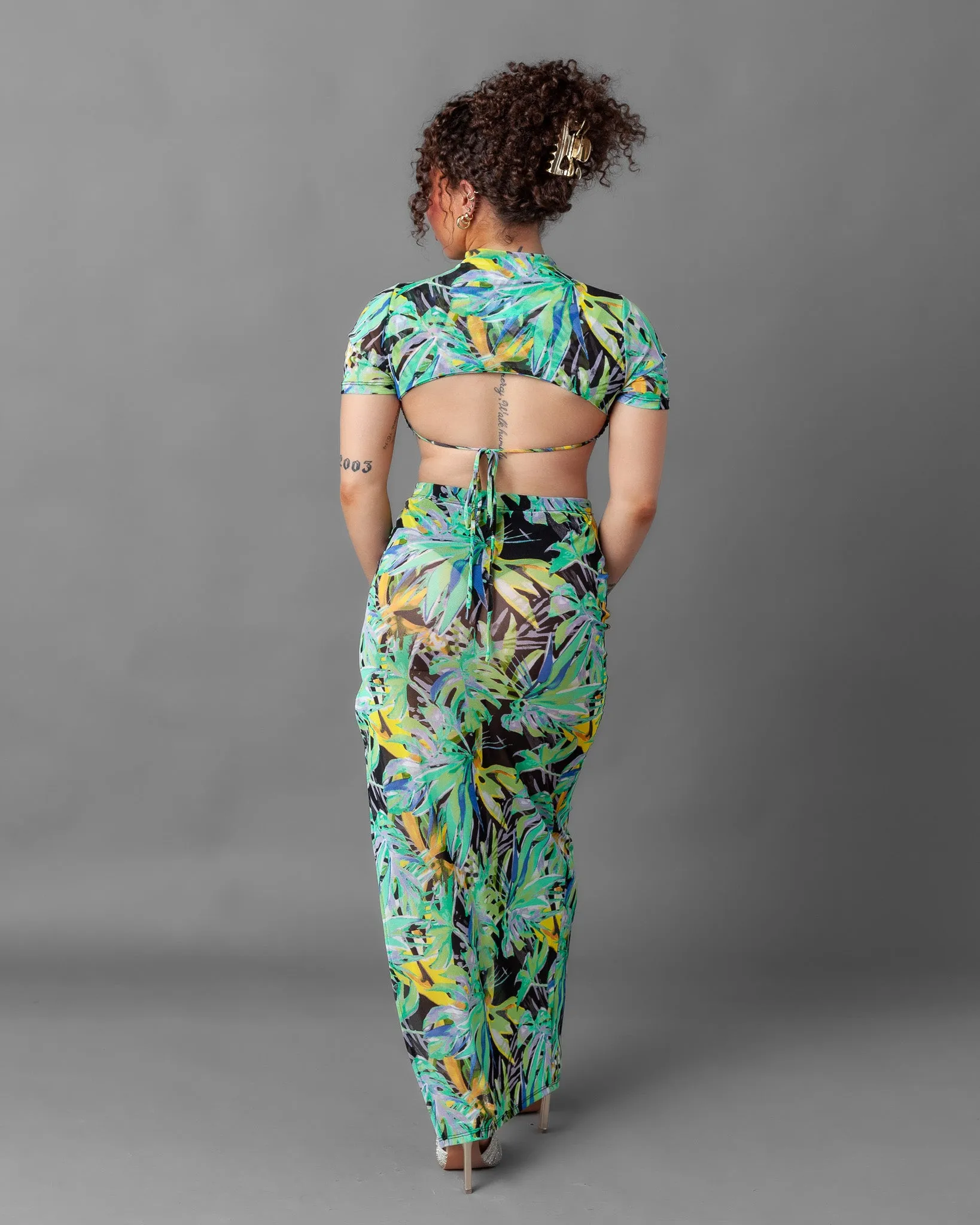 Tulum Short Sleeve Mesh Top and Skirt Set