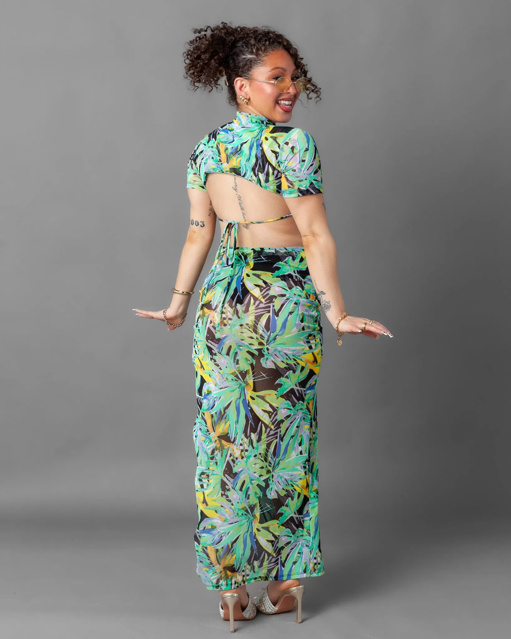 Tulum Short Sleeve Mesh Top and Skirt Set