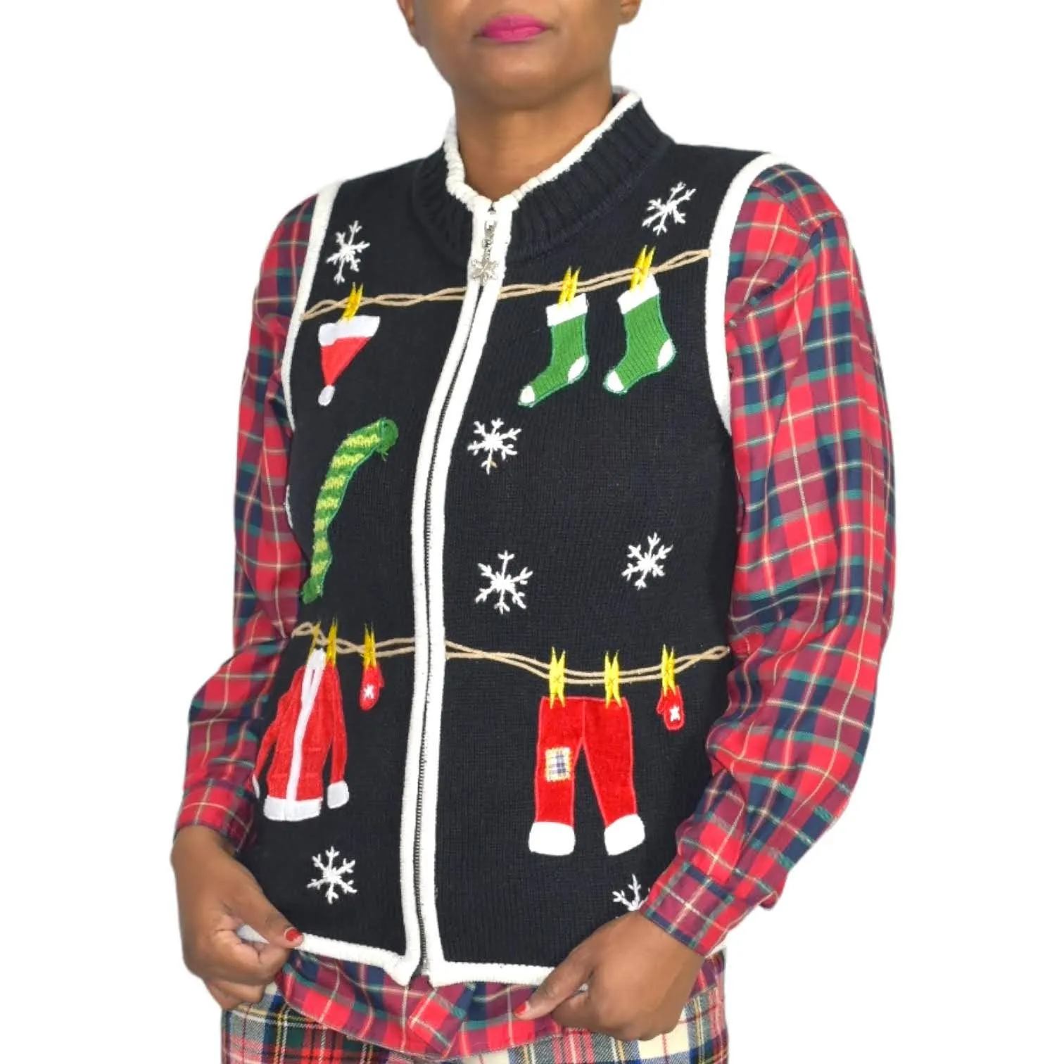 Ugly Christmas Sweater Vest Vintage Embroidered Holiday Festive Santa Size Small