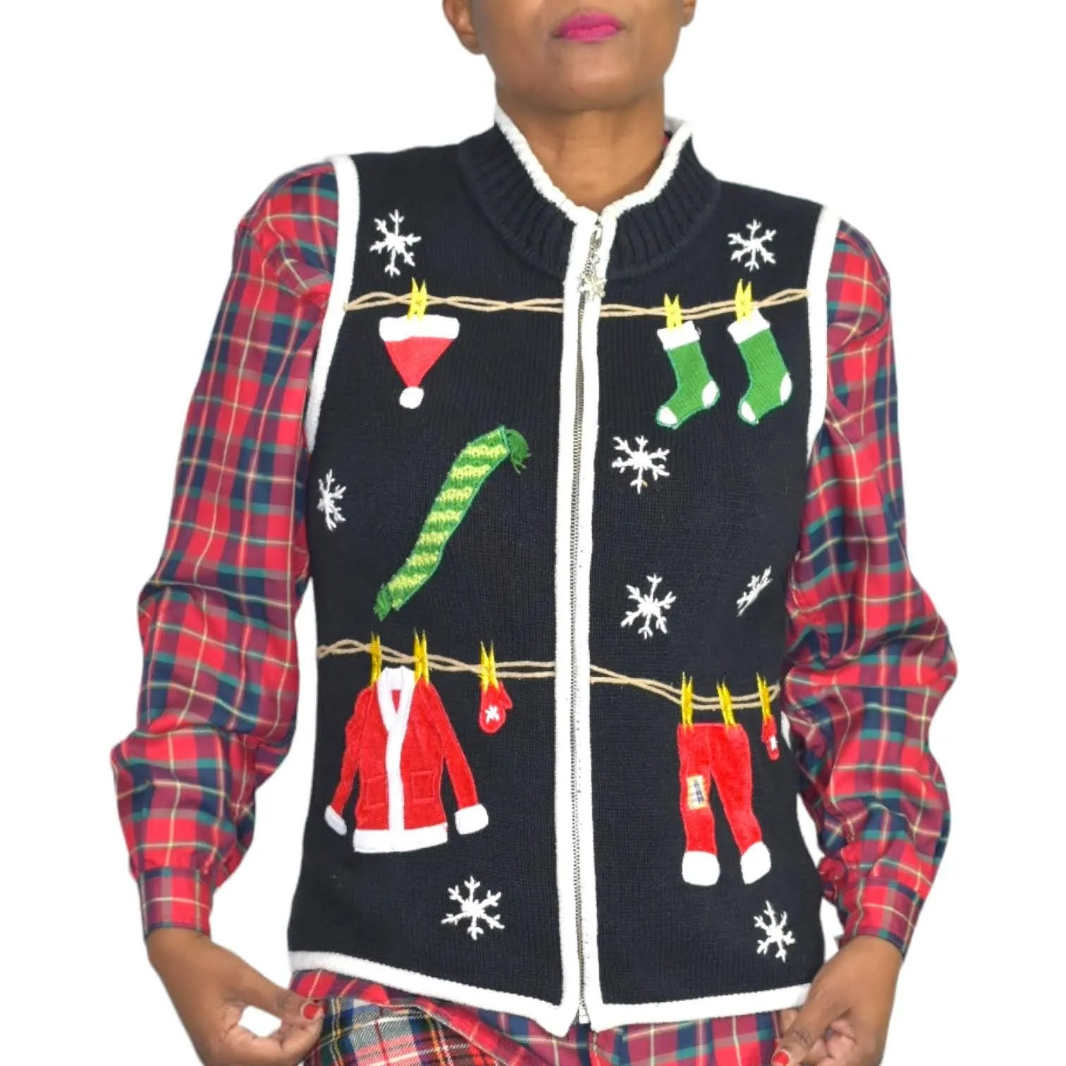 Ugly Christmas Sweater Vest Vintage Embroidered Holiday Festive Santa Size Small