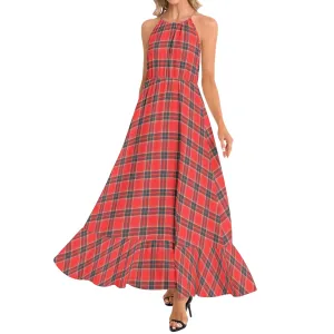 Unspeakable Joy Plaid Ruffle Hem Halter Neck Maxi Dress