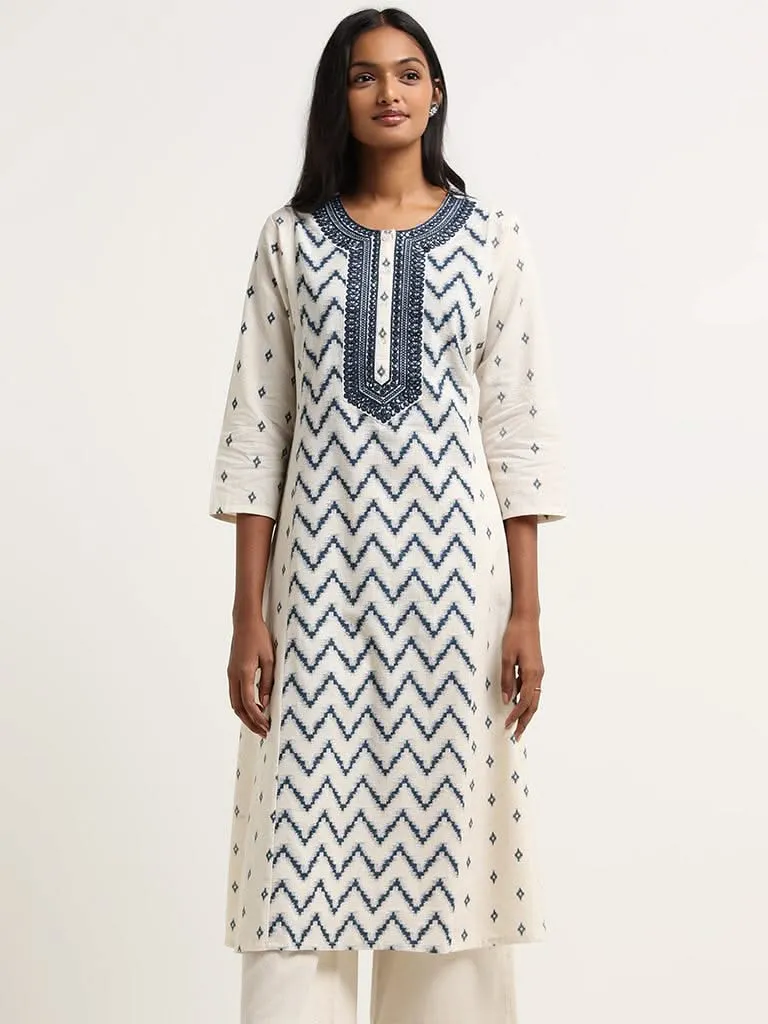 Utsa Indigo Mirror Embroidered Blended Linen Kurta