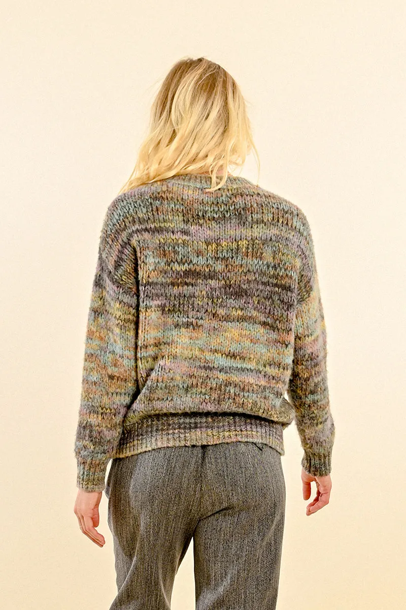V-Neck Marled Sweater - Grey