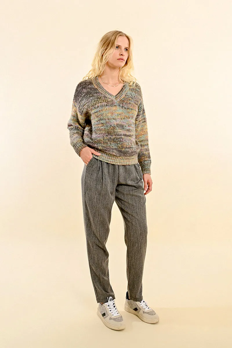 V-Neck Marled Sweater - Grey