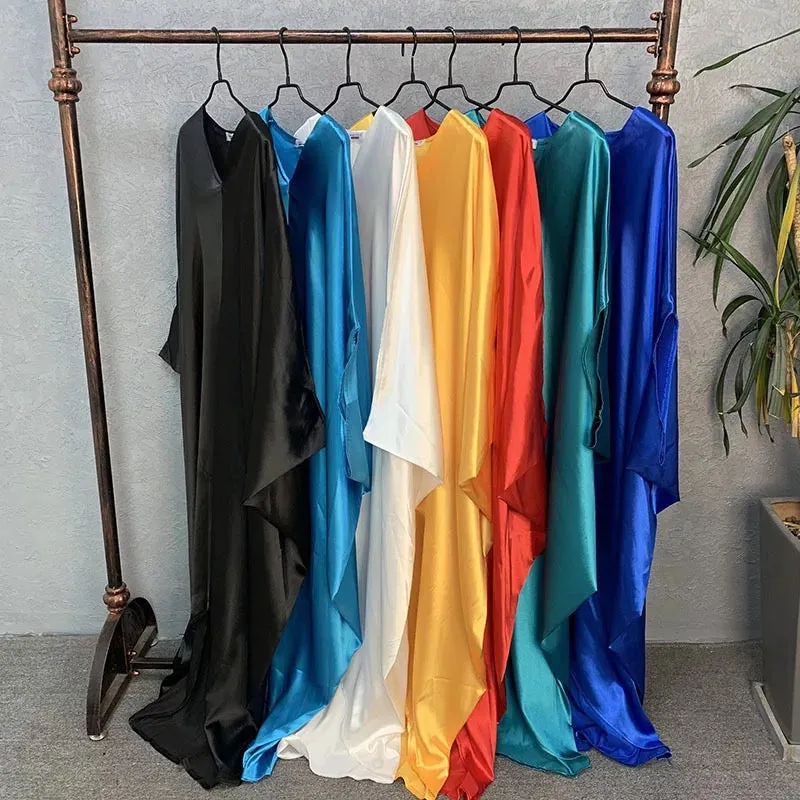 V-Neck Satin Harem Maxi Dress