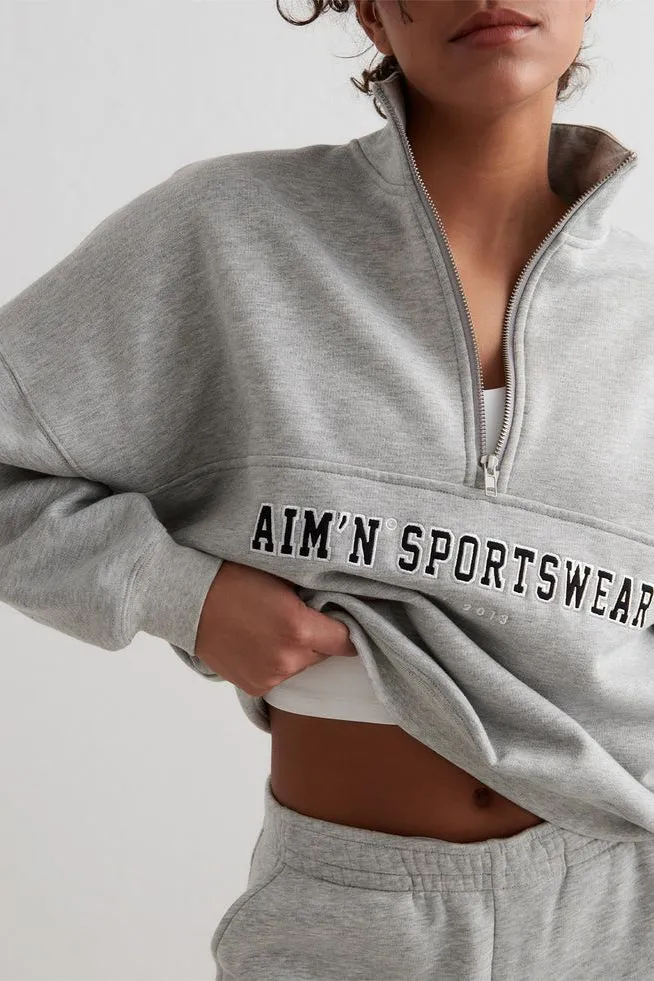 Varsity Sweat Half Zip | Grey Melange
