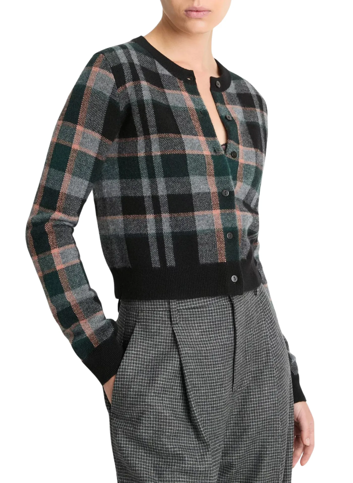 Vince Plaid Cashmere Cardigan