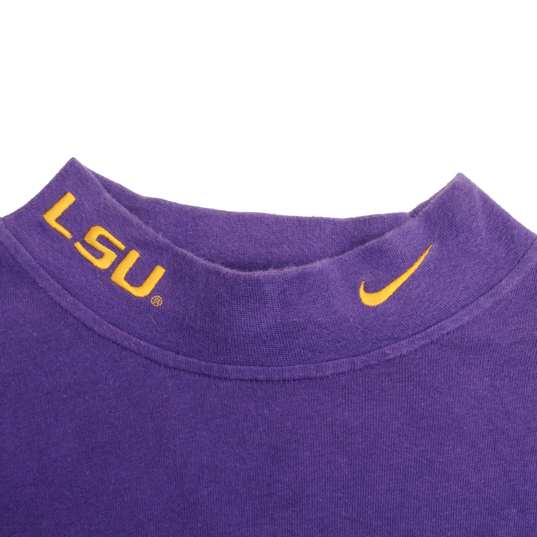 VINTAGE NIKE NCAA LSU TIGER LONG SLEEVE TURTLE NECK PURPLE TEE SHIRT 1990S SMALL