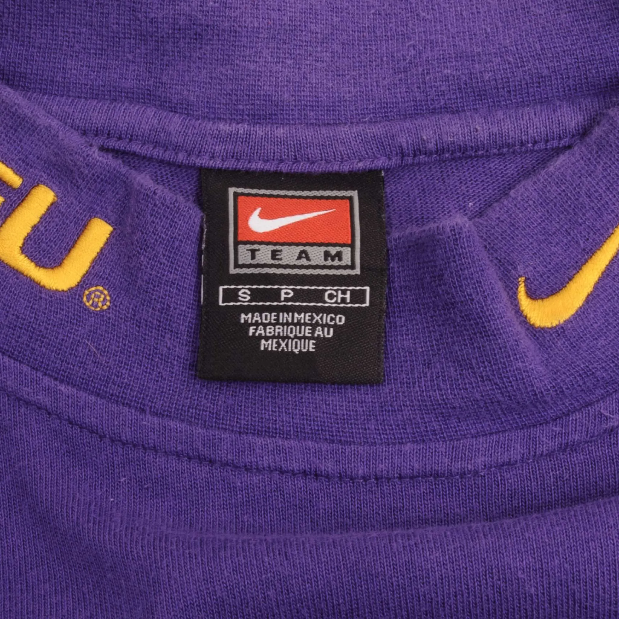 VINTAGE NIKE NCAA LSU TIGER LONG SLEEVE TURTLE NECK PURPLE TEE SHIRT 1990S SMALL