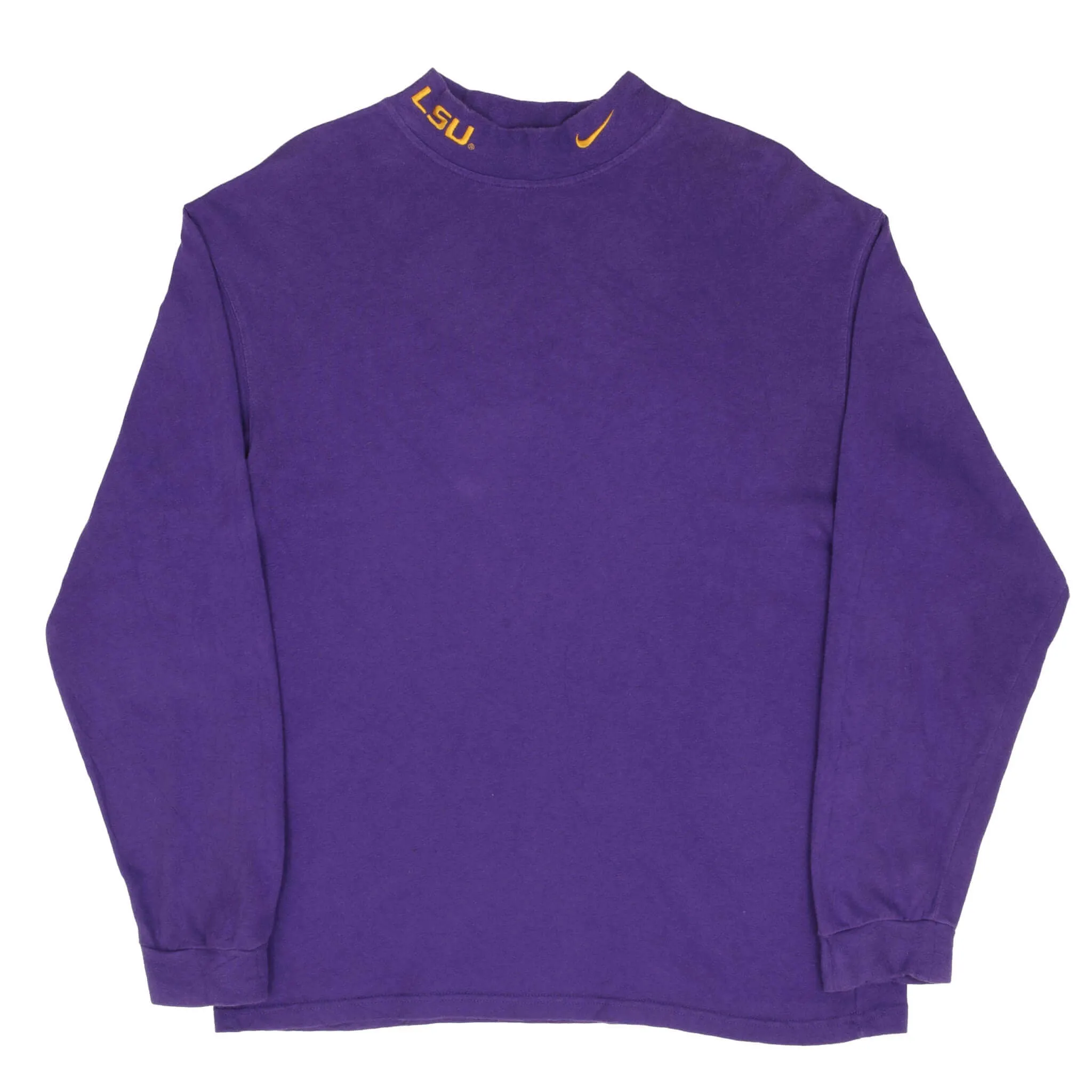 VINTAGE NIKE NCAA LSU TIGER LONG SLEEVE TURTLE NECK PURPLE TEE SHIRT 1990S SMALL