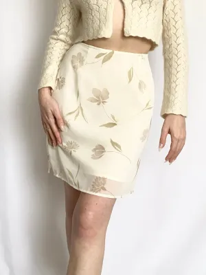 Vintage Silky 2000s Beige Cream Floral Mini Skirt (1/2)