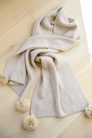 W23 Knitted Fuzzy Pom Pom Scarf In Beige