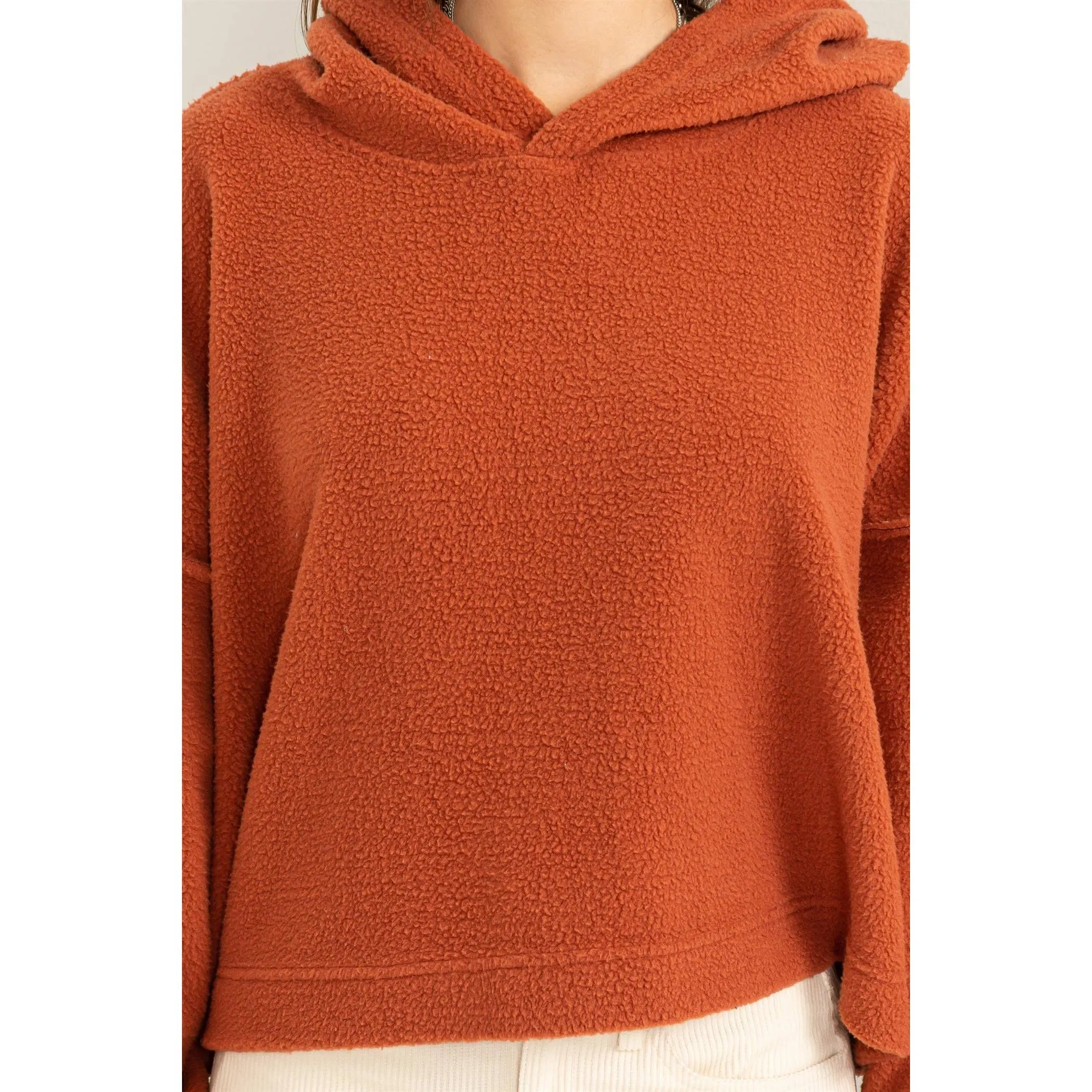 Warm Fluffy Fleece Oversized Crop Hoodie