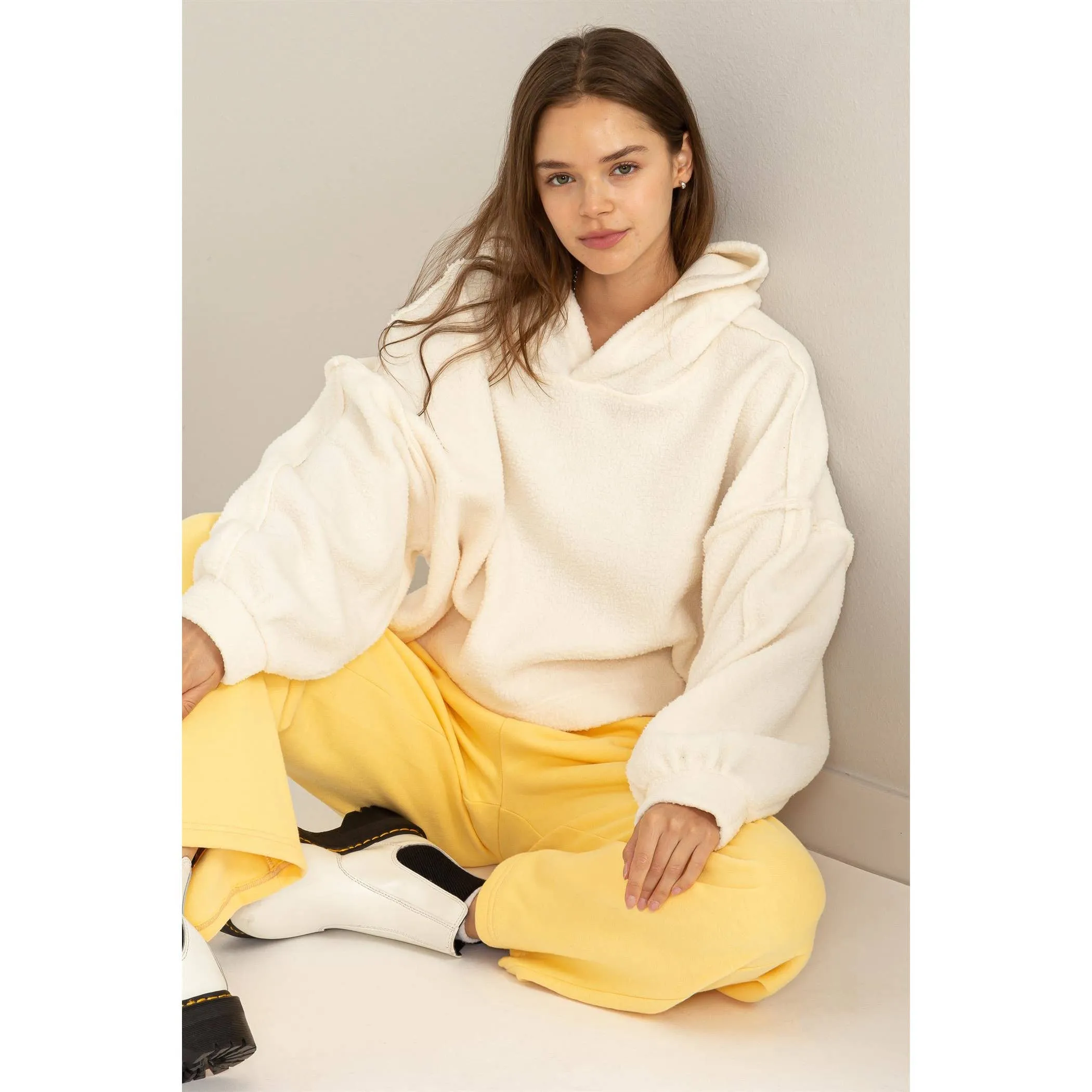 Warm Fluffy Fleece Oversized Crop Hoodie