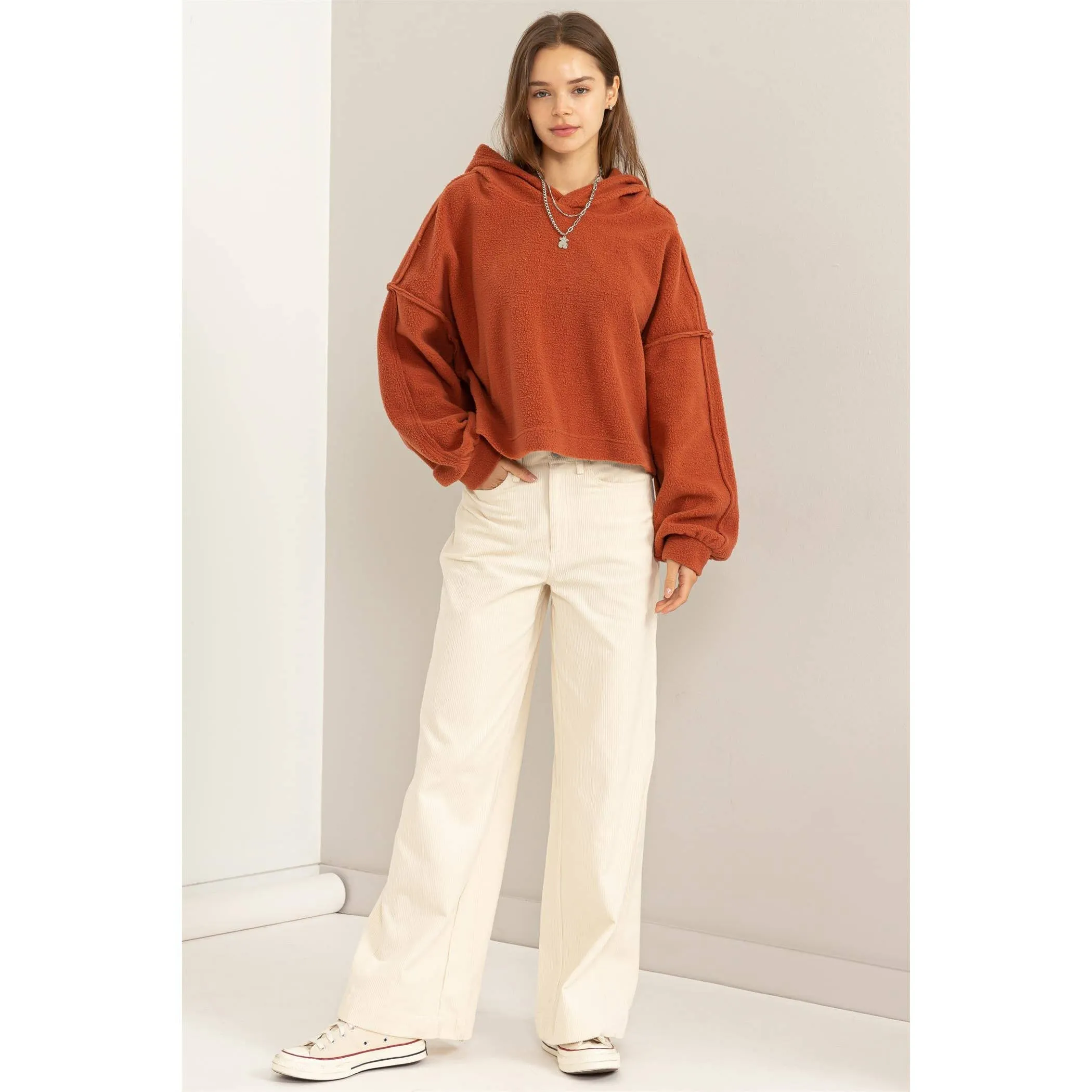 Warm Fluffy Fleece Oversized Crop Hoodie