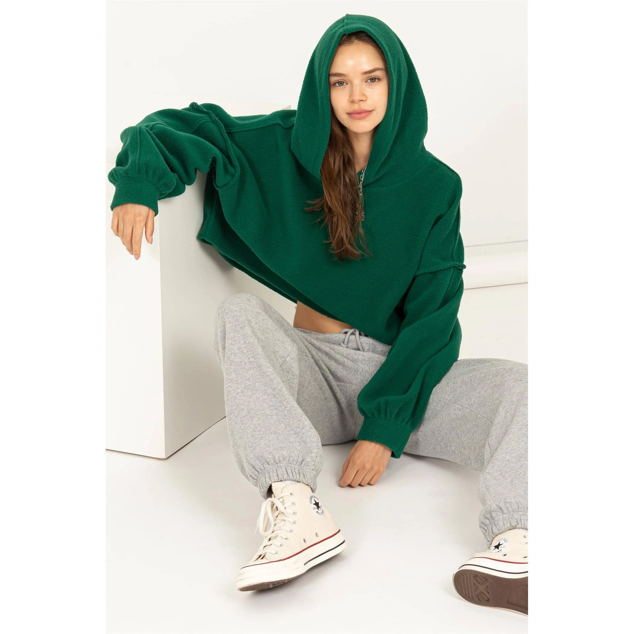 Warm Fluffy Fleece Oversized Crop Hoodie