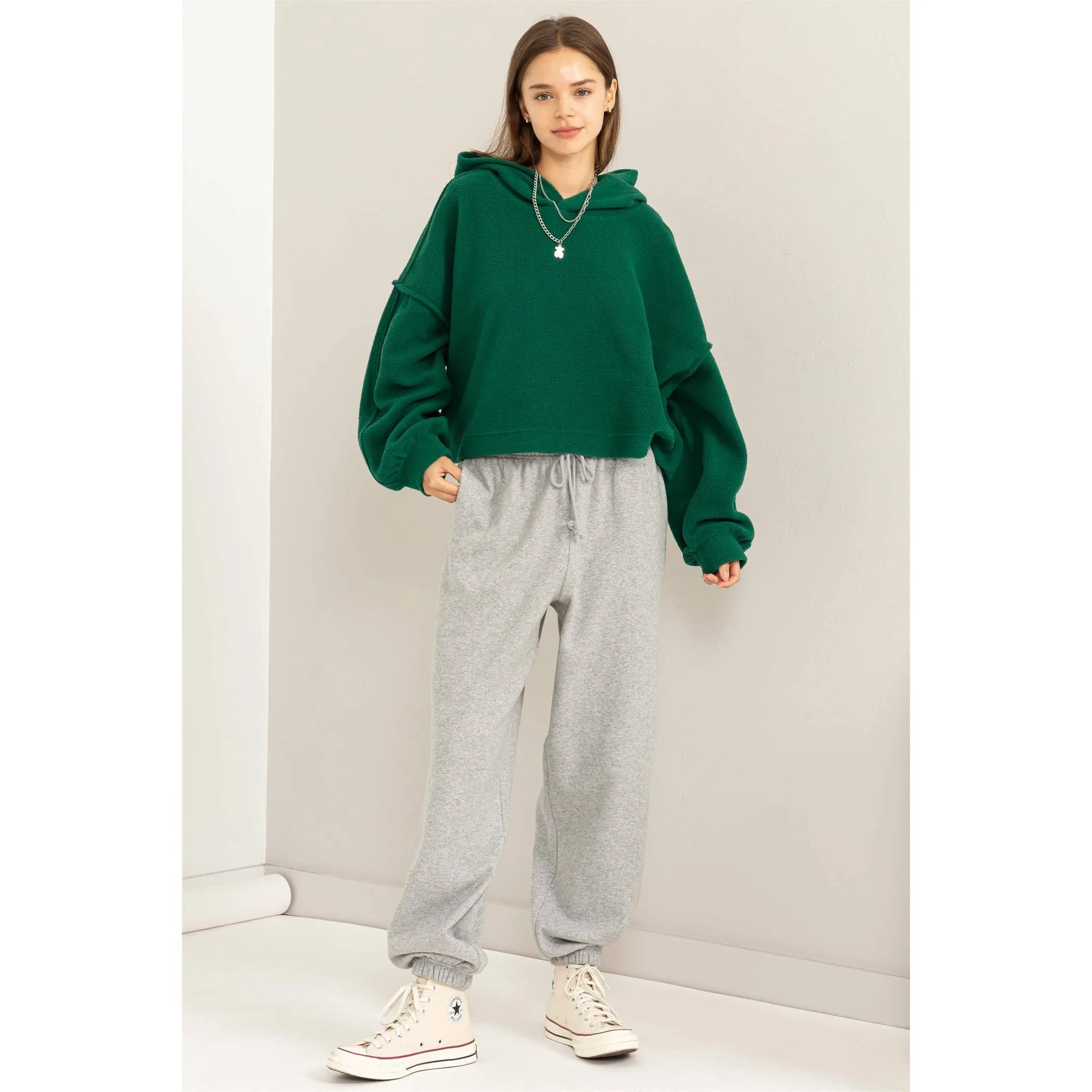 Warm Fluffy Fleece Oversized Crop Hoodie