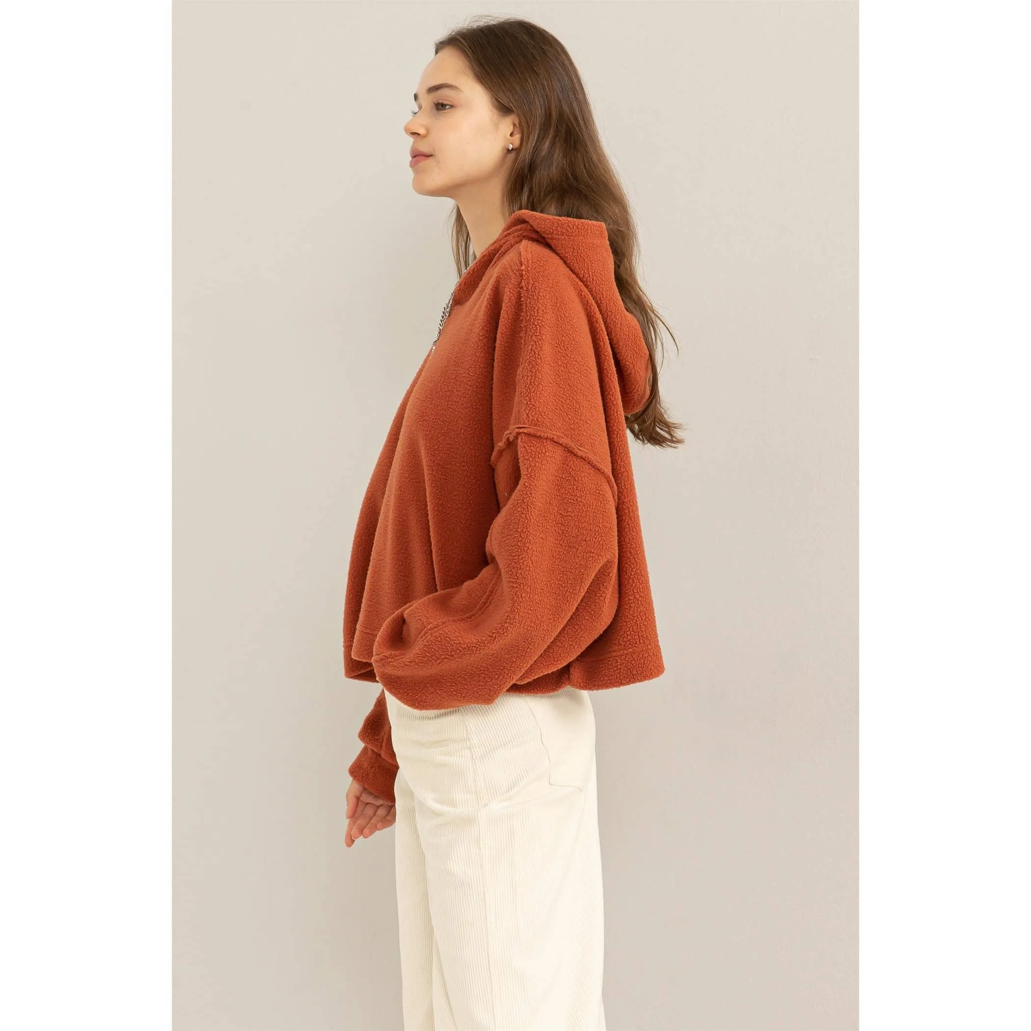 Warm Fluffy Fleece Oversized Crop Hoodie