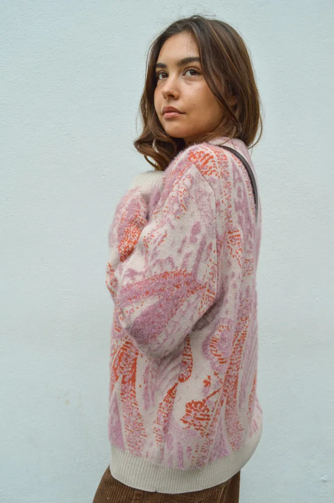 WAX Pink Ecru Paisley Alban Cardigan