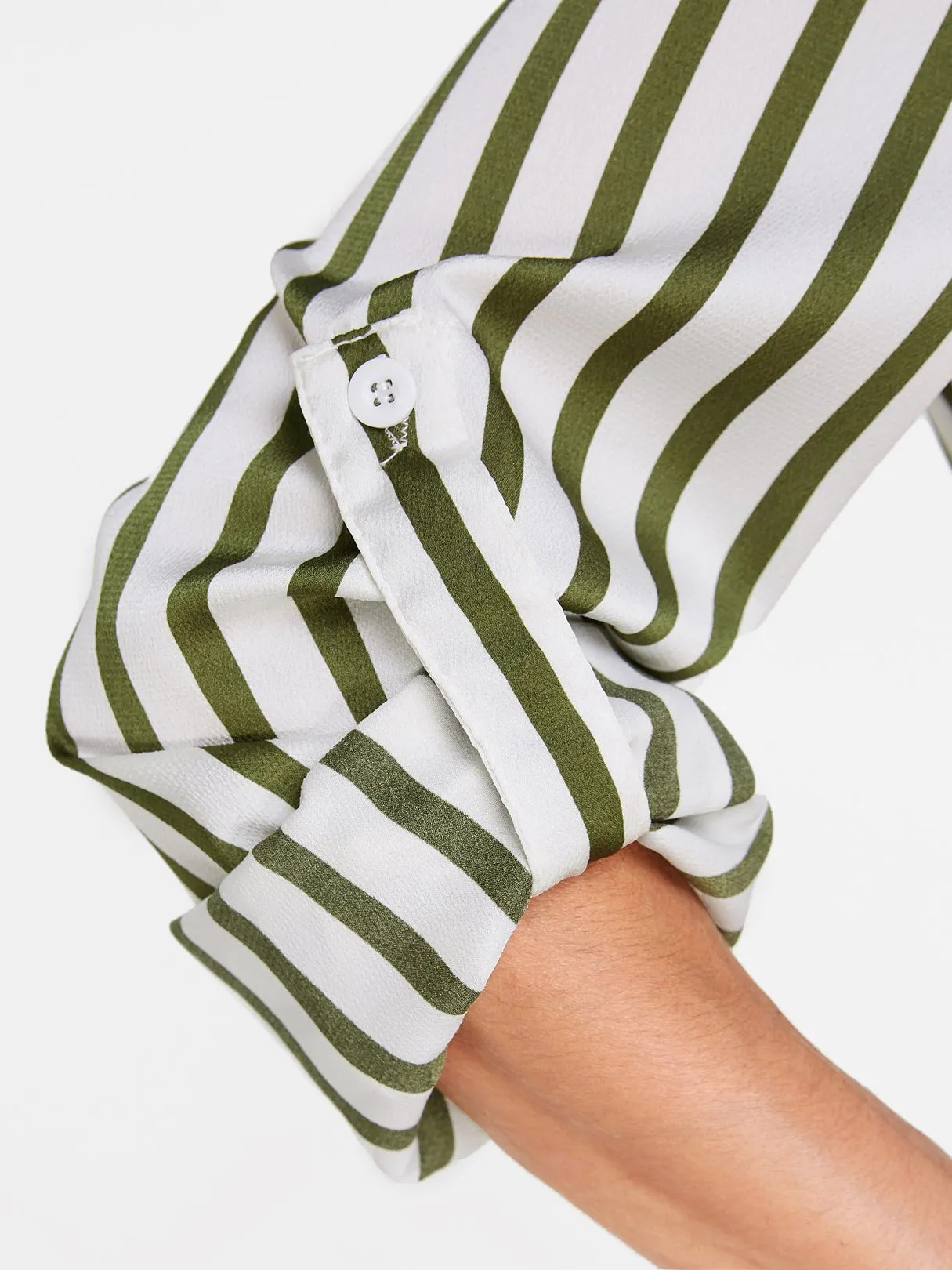 Wholesale Green Lapel Collar Long Sleeve Stripe High-Low Hem Shirt Dresses