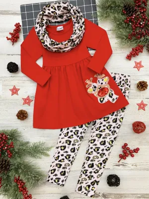 Wild Reindeer Tunic, Leopard Scarf, and Legging Set
