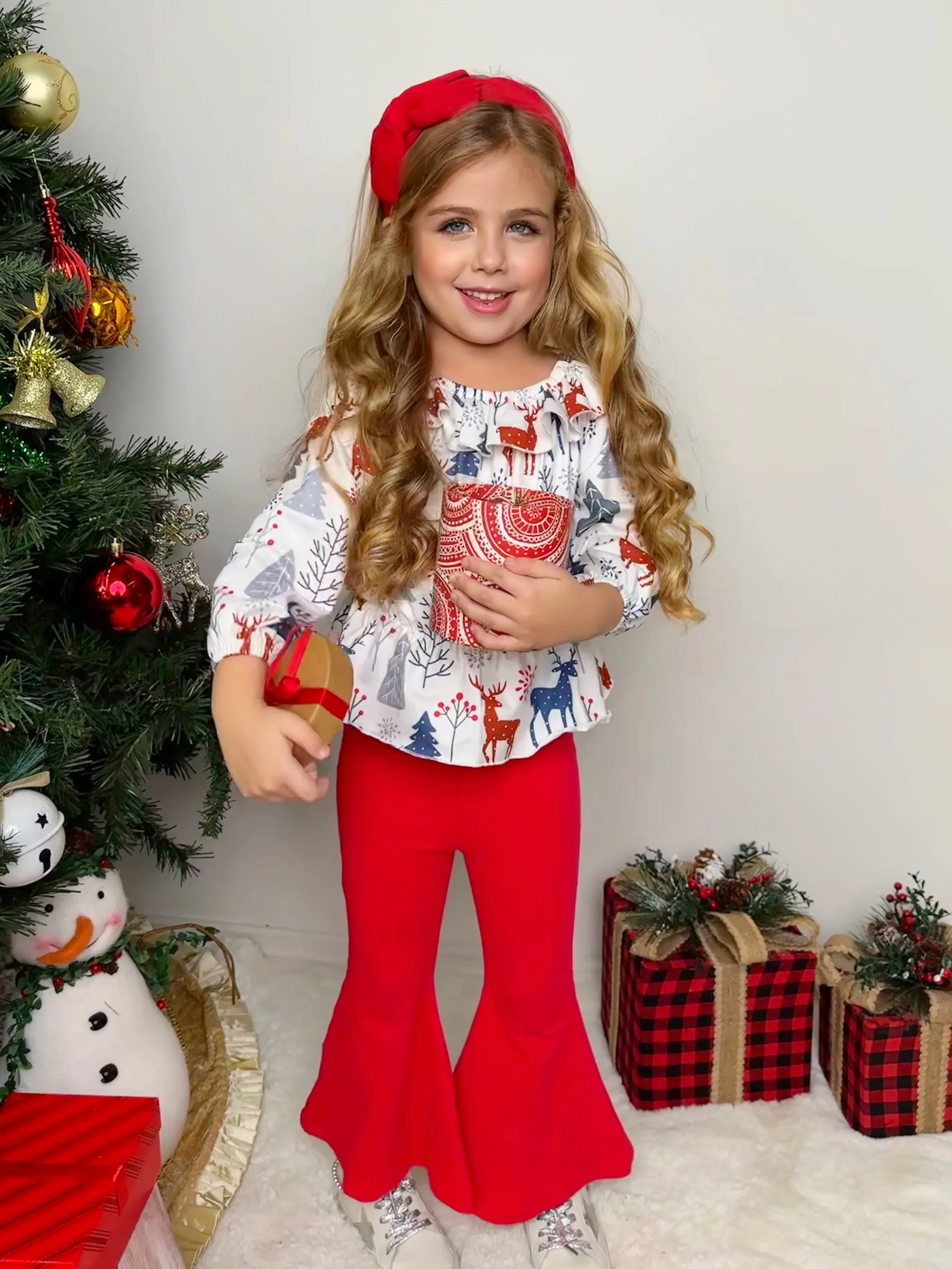 Winter Magic Reindeer Top and Flared Legging Set