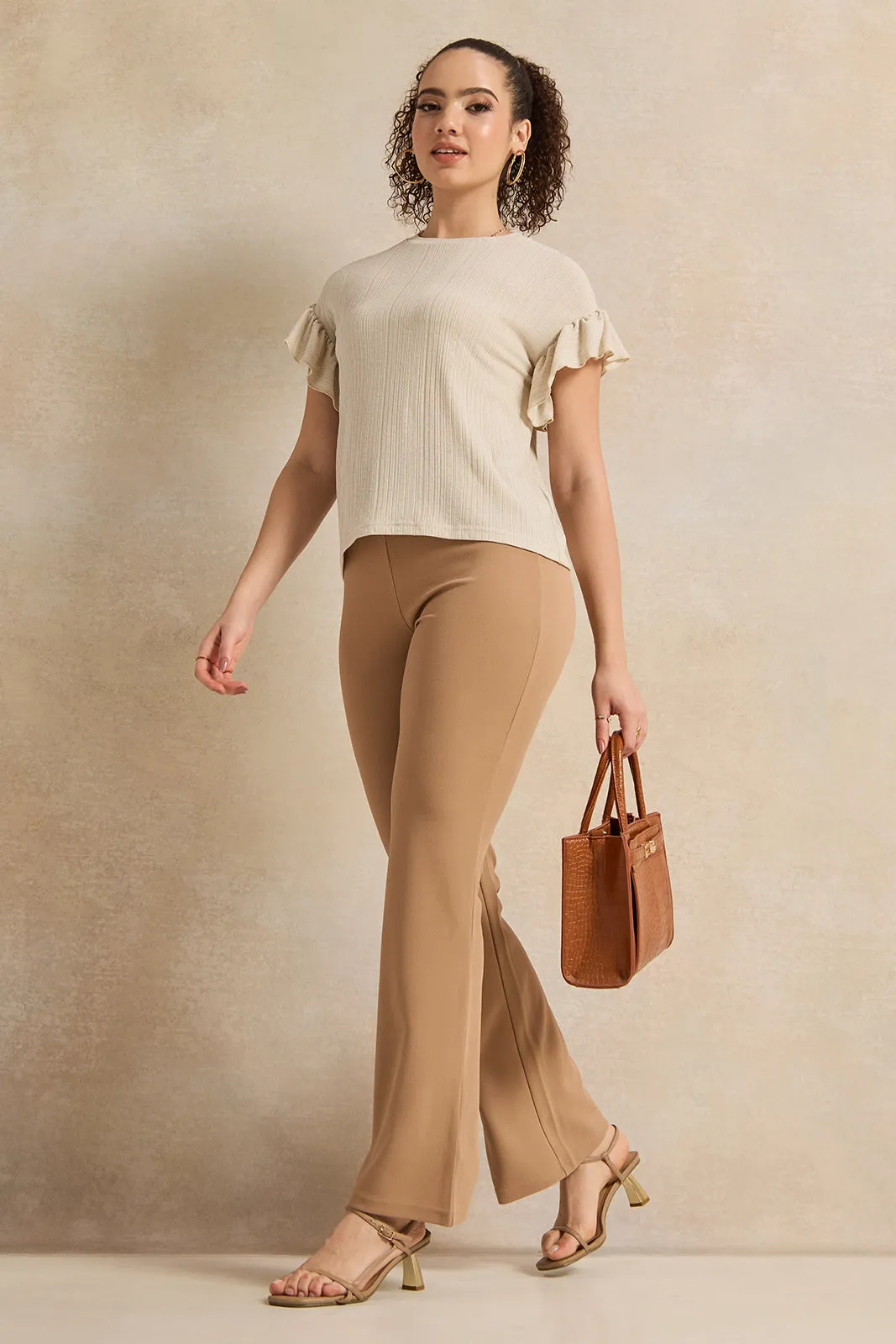 Women Beige Flared Leggings