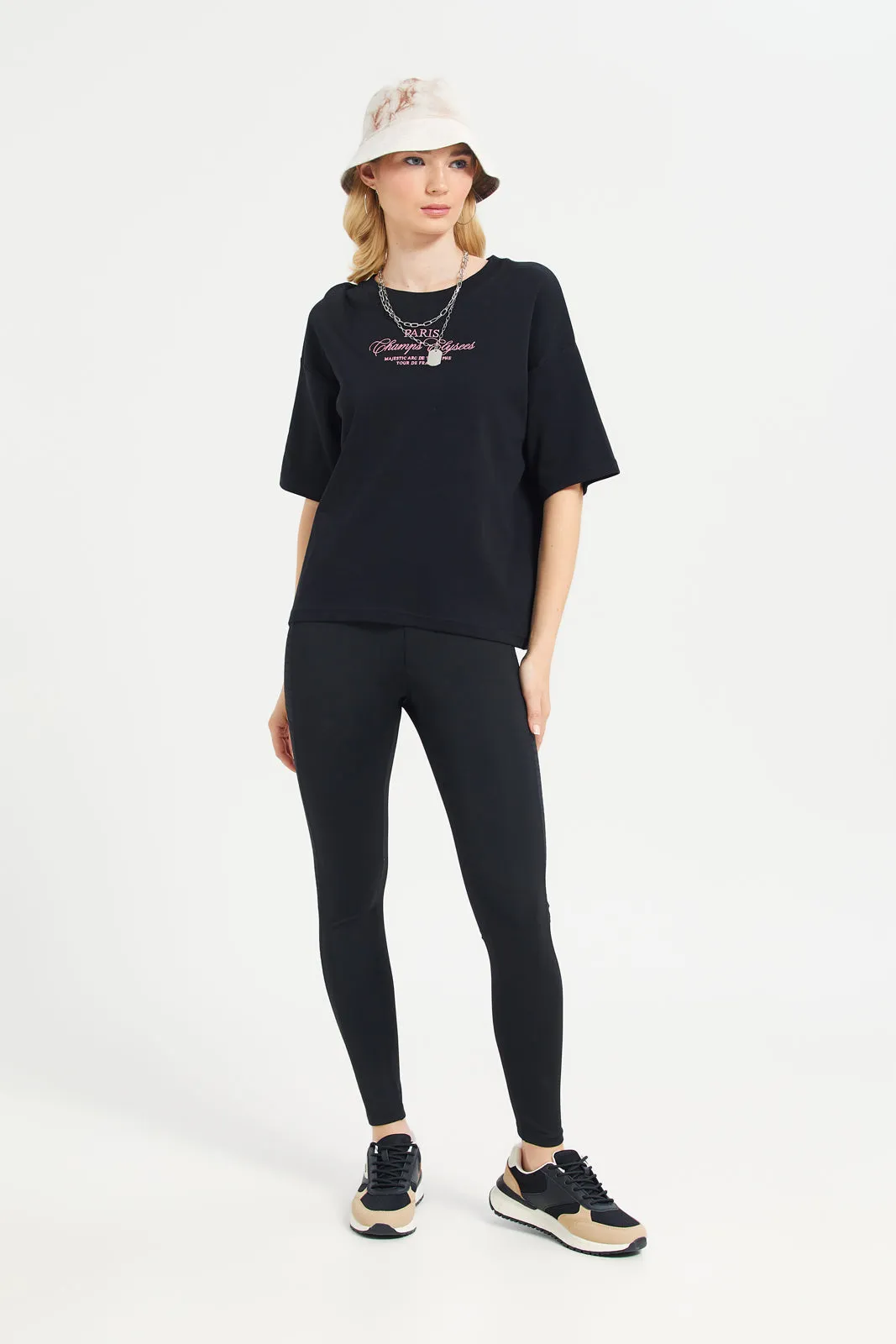 Women Black Performance Leggings With Mesh Detailing