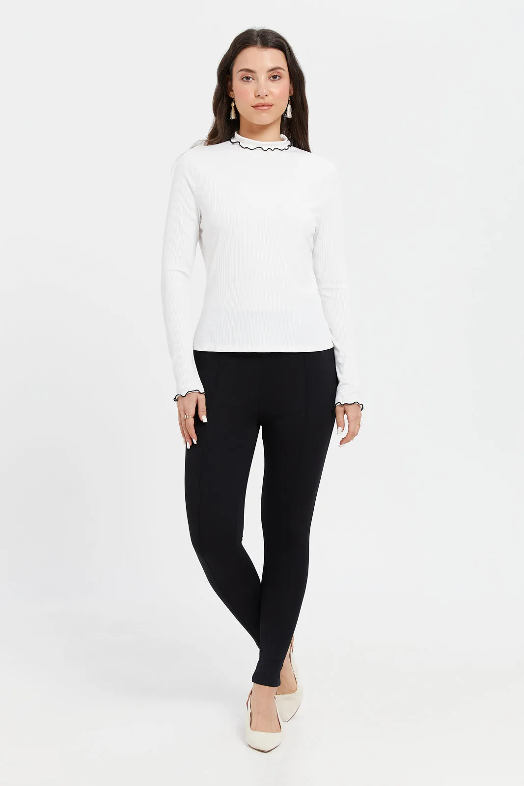Women Black Single Pleat Leggings