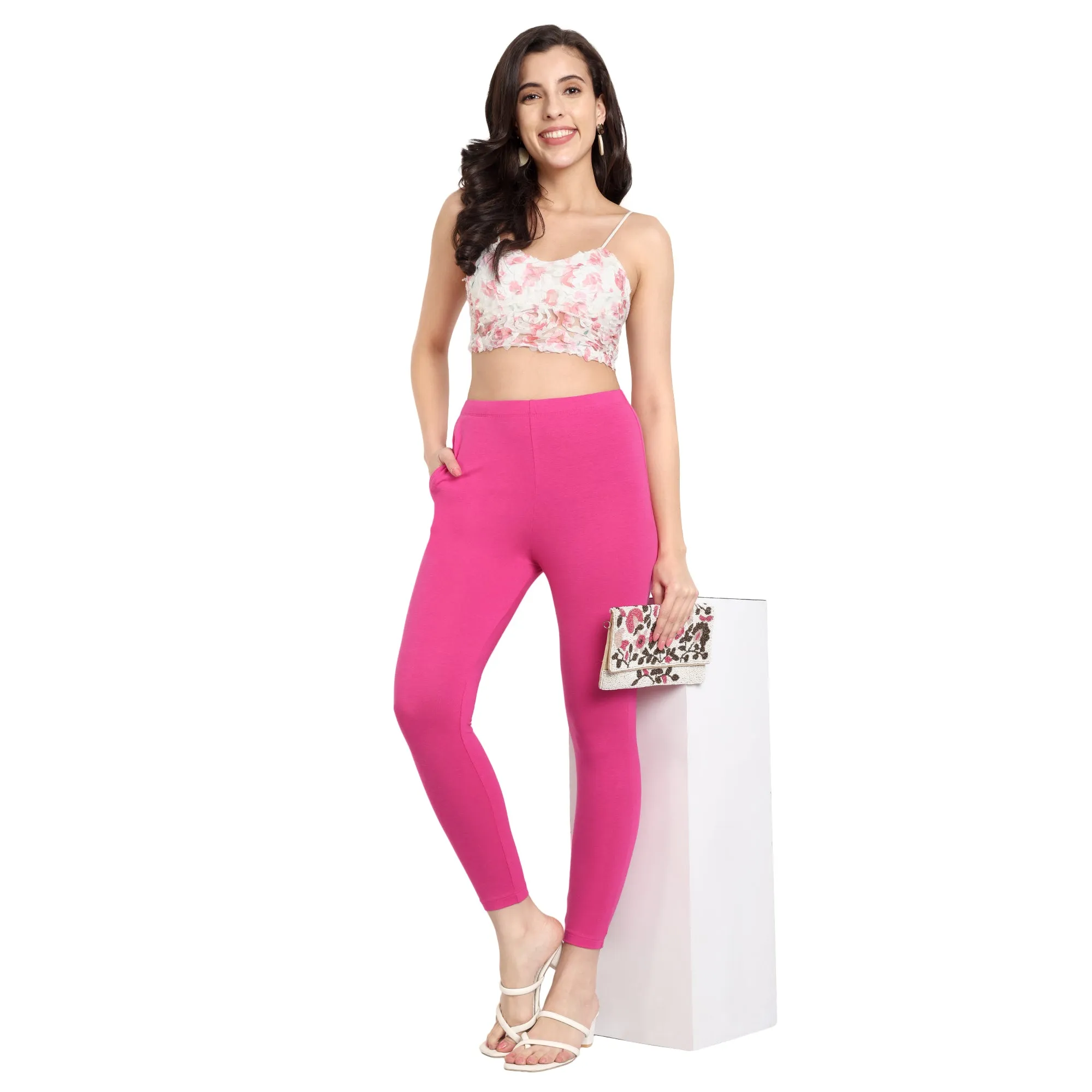 Women Fuchsia Pink Ankle Length Legging