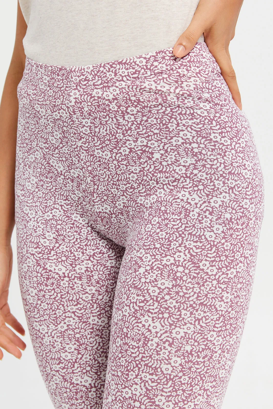 Women Mauve Printed Leggings