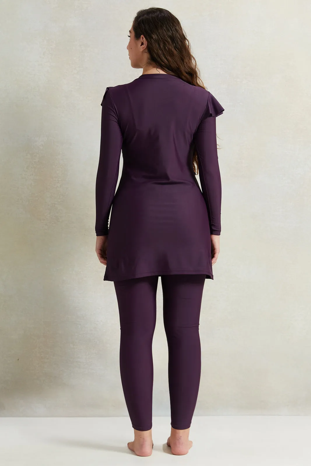 Women Purple Ruffle Detailed Burkini Set (2 Piece)