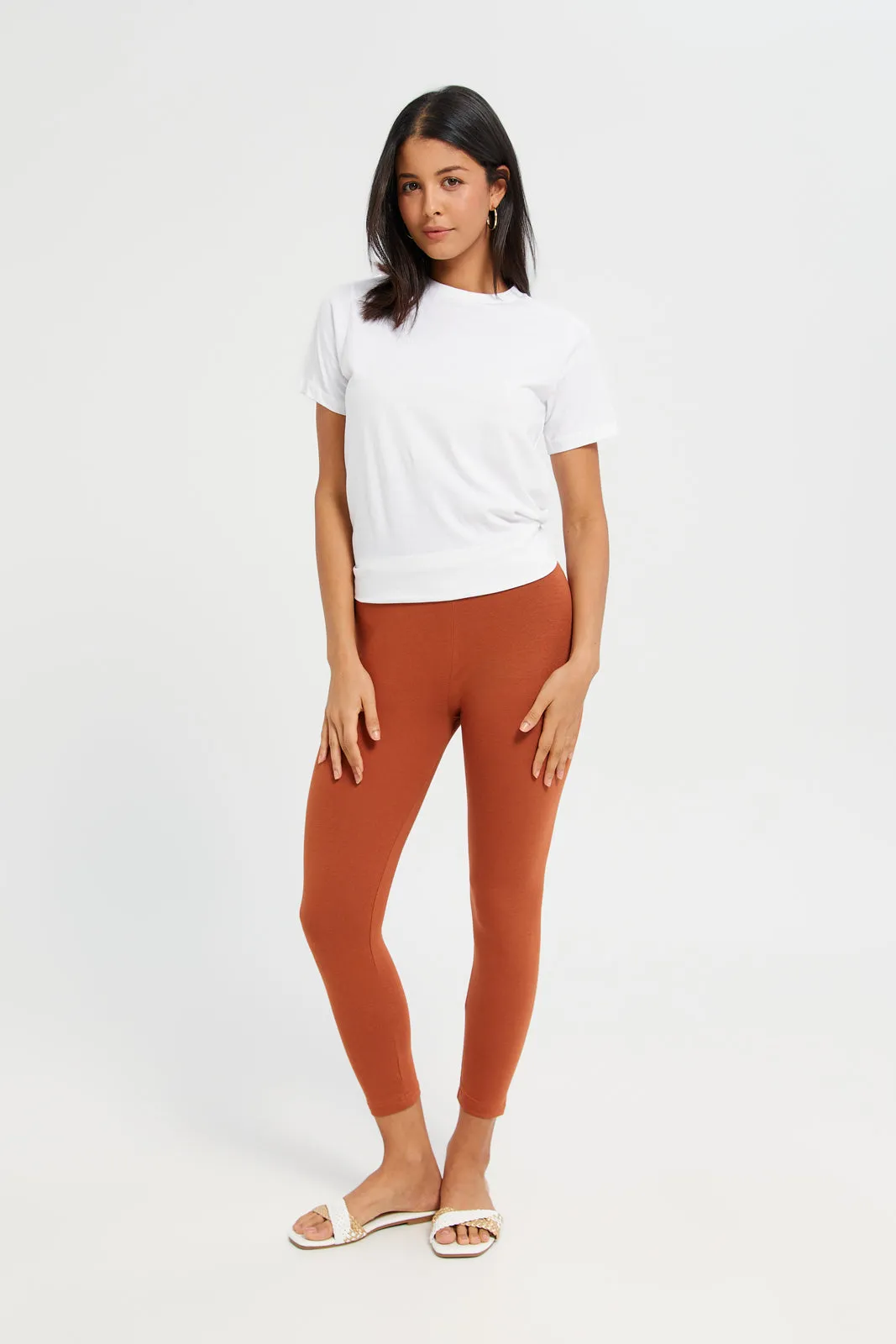 Women Rust Cropped Leggings