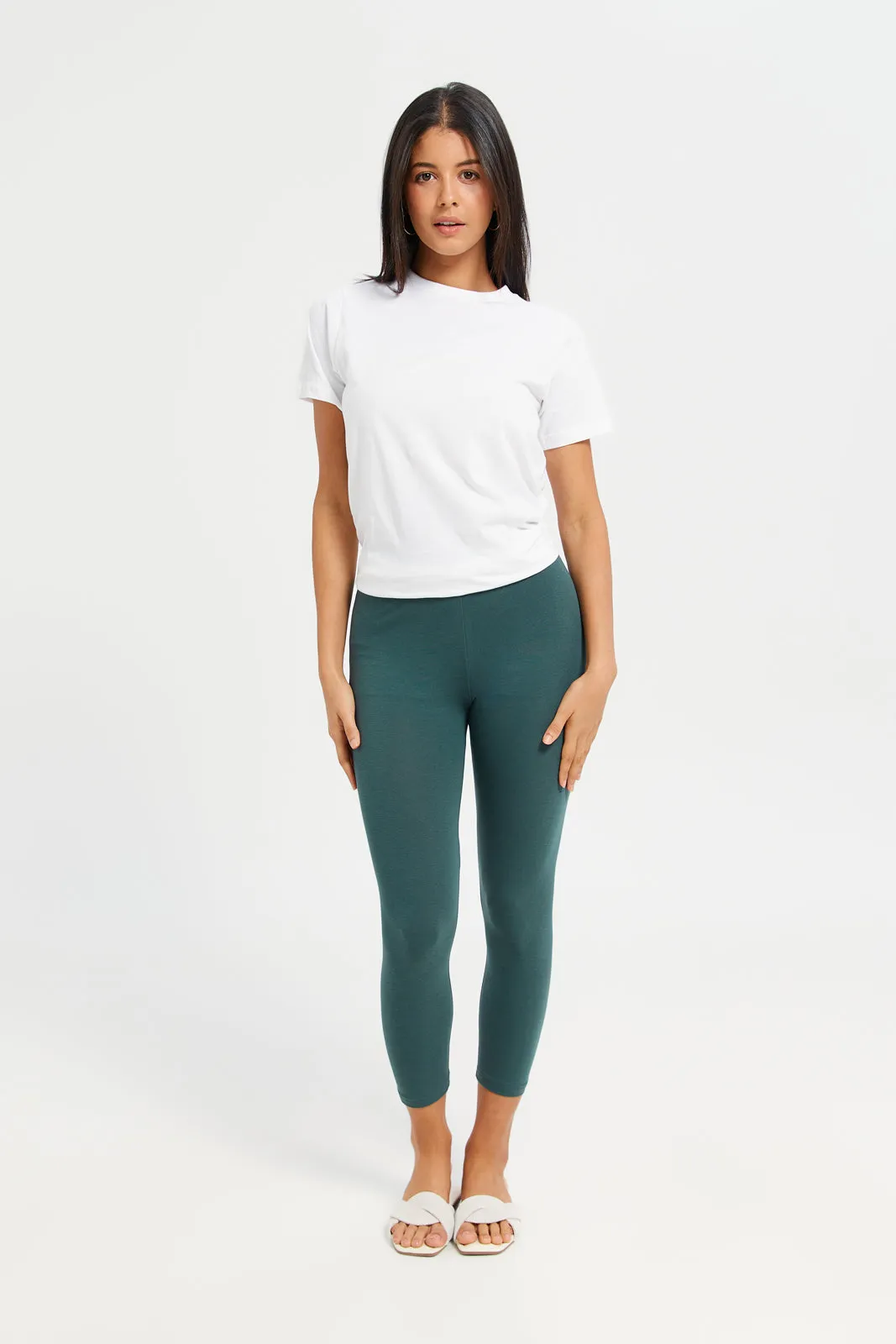 Women Teal Cropped Leggings