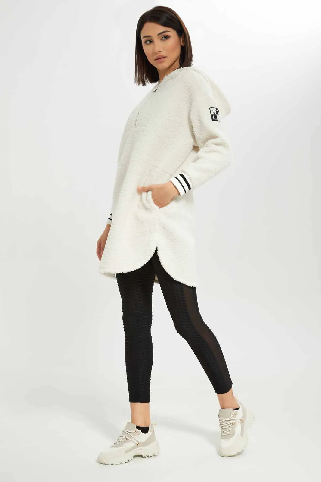Women White Zip Through Jacket With Embroidery