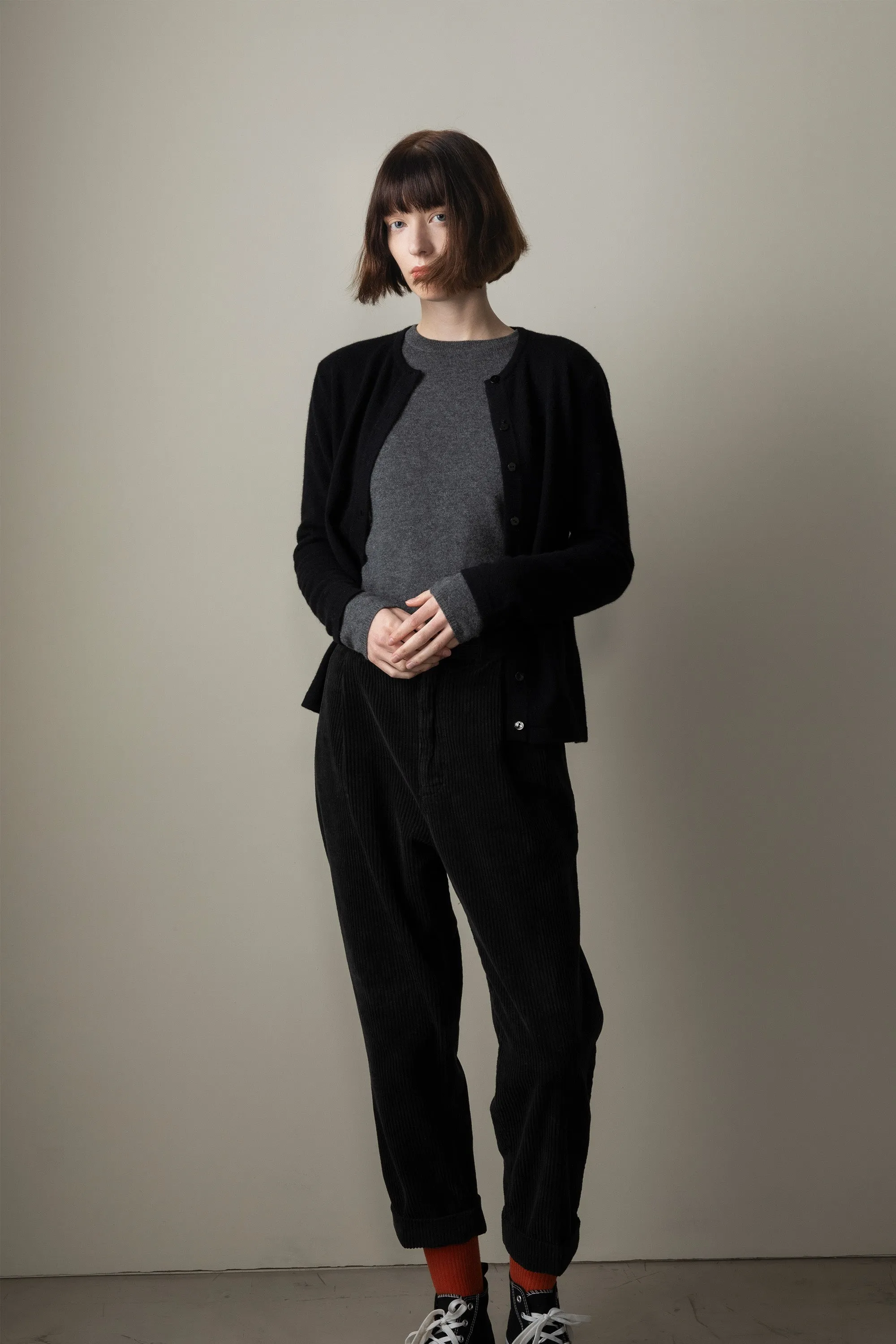 Women's Cashmere High Button Cardigan - Black