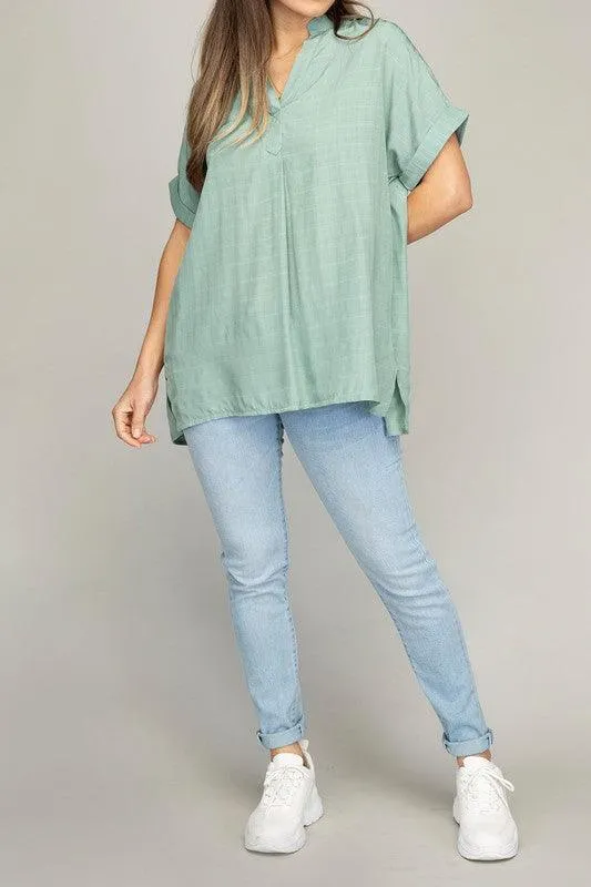 Womens Casual Striped Henley V-Neck Shirt