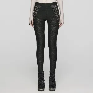 Women's Goth Mesh Slim Fitted Texture Leggings