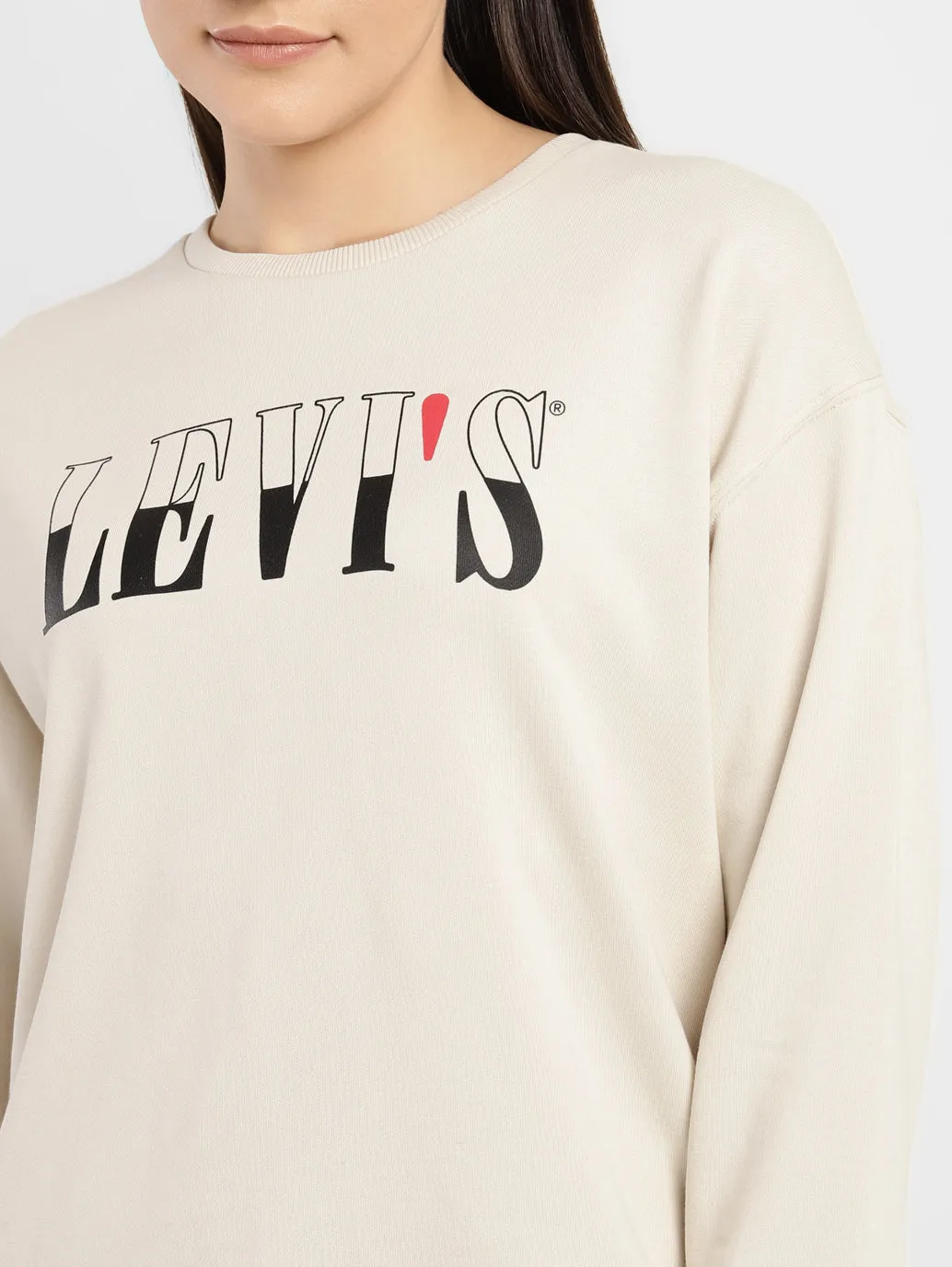 Women's Graphic Print Beige Crew Neck Sweatshirt