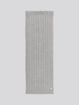 Womens Hanging Signature Cable Knit Scarf in Pearl Grey Marl