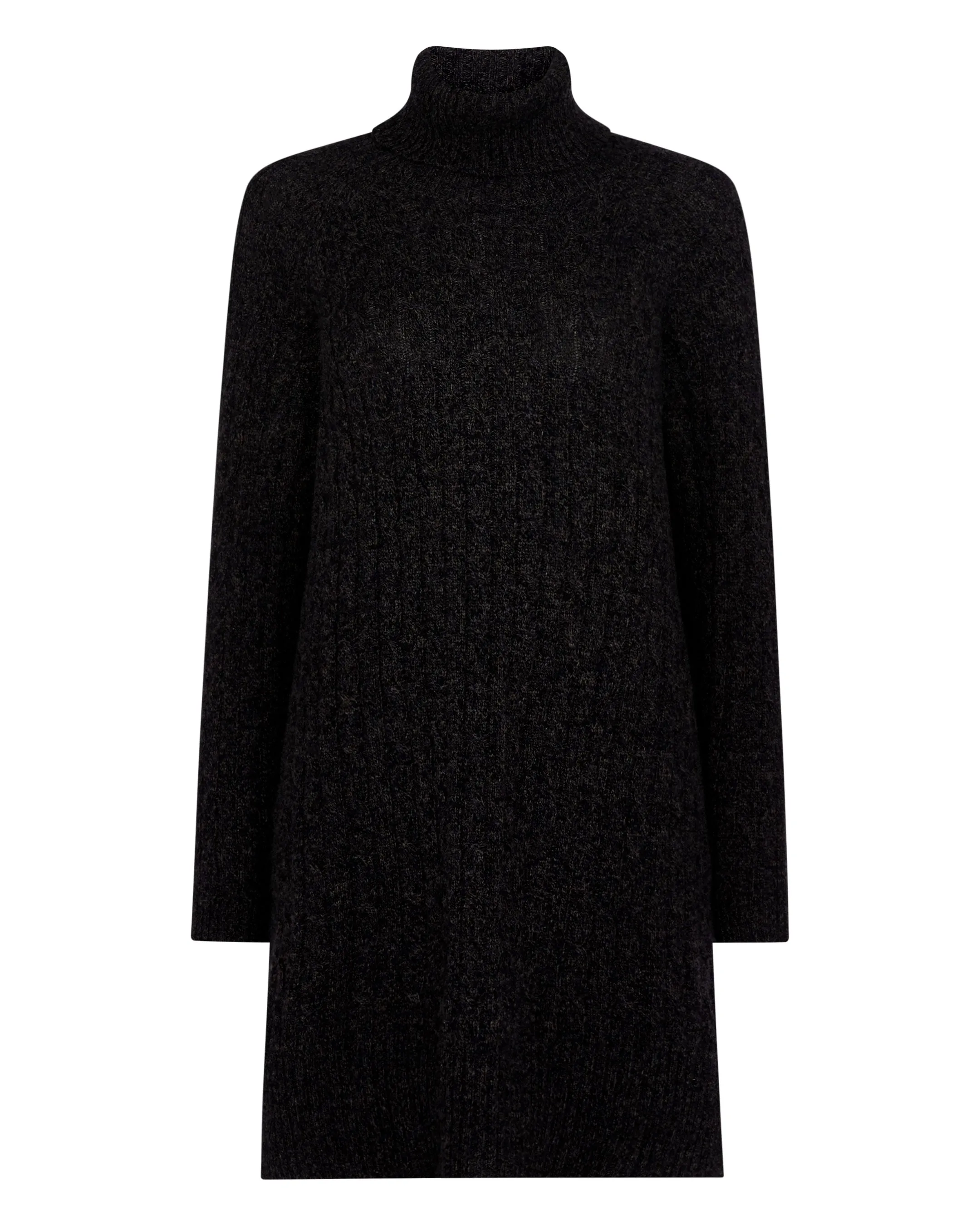 Women's Turtle Neck Cable Cashmere Tunic Granite Grey